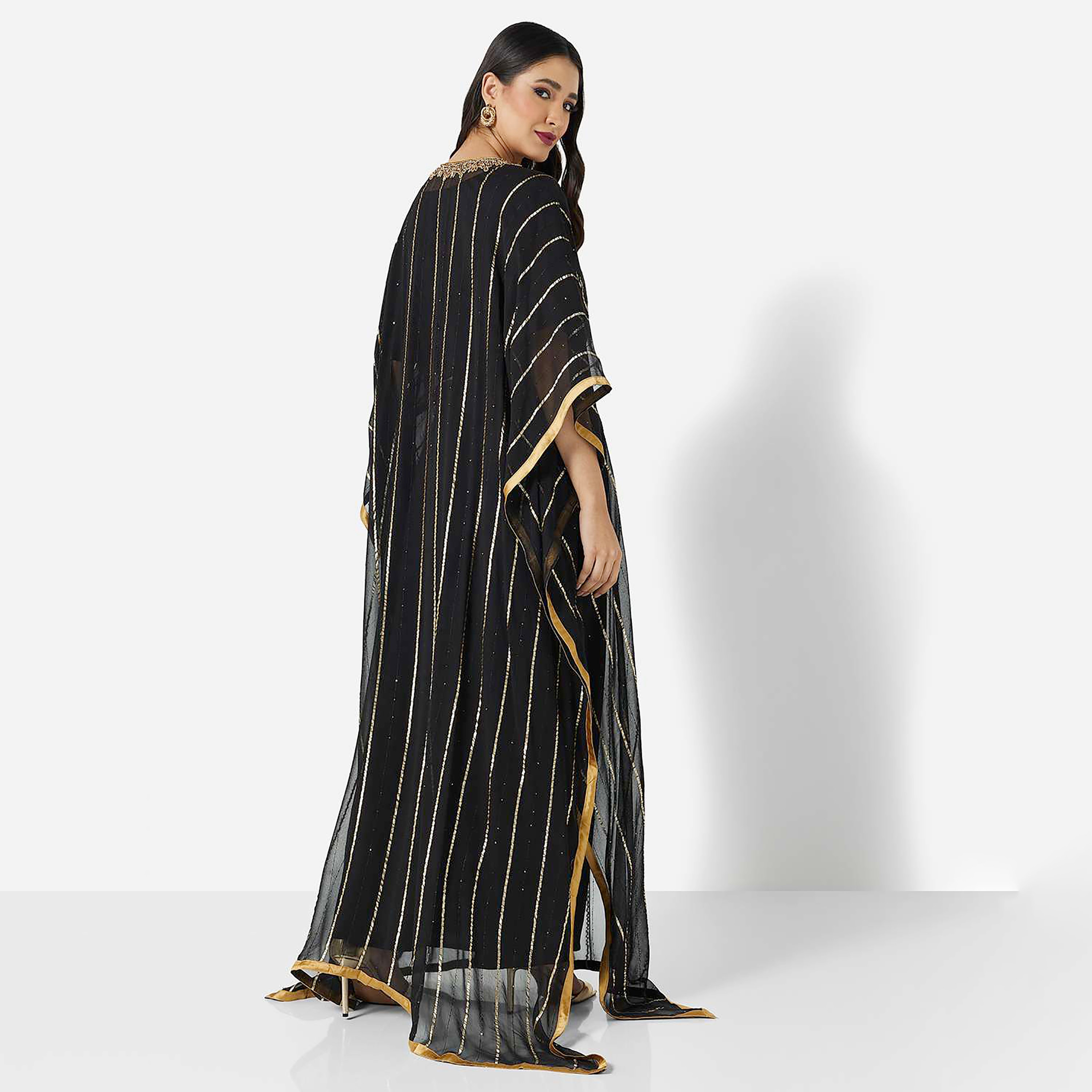 Hana & Sara Black Embellished Flared Sleeves Party Women's Jalabiya-women-arabicclothing-jalabiyas-image-4