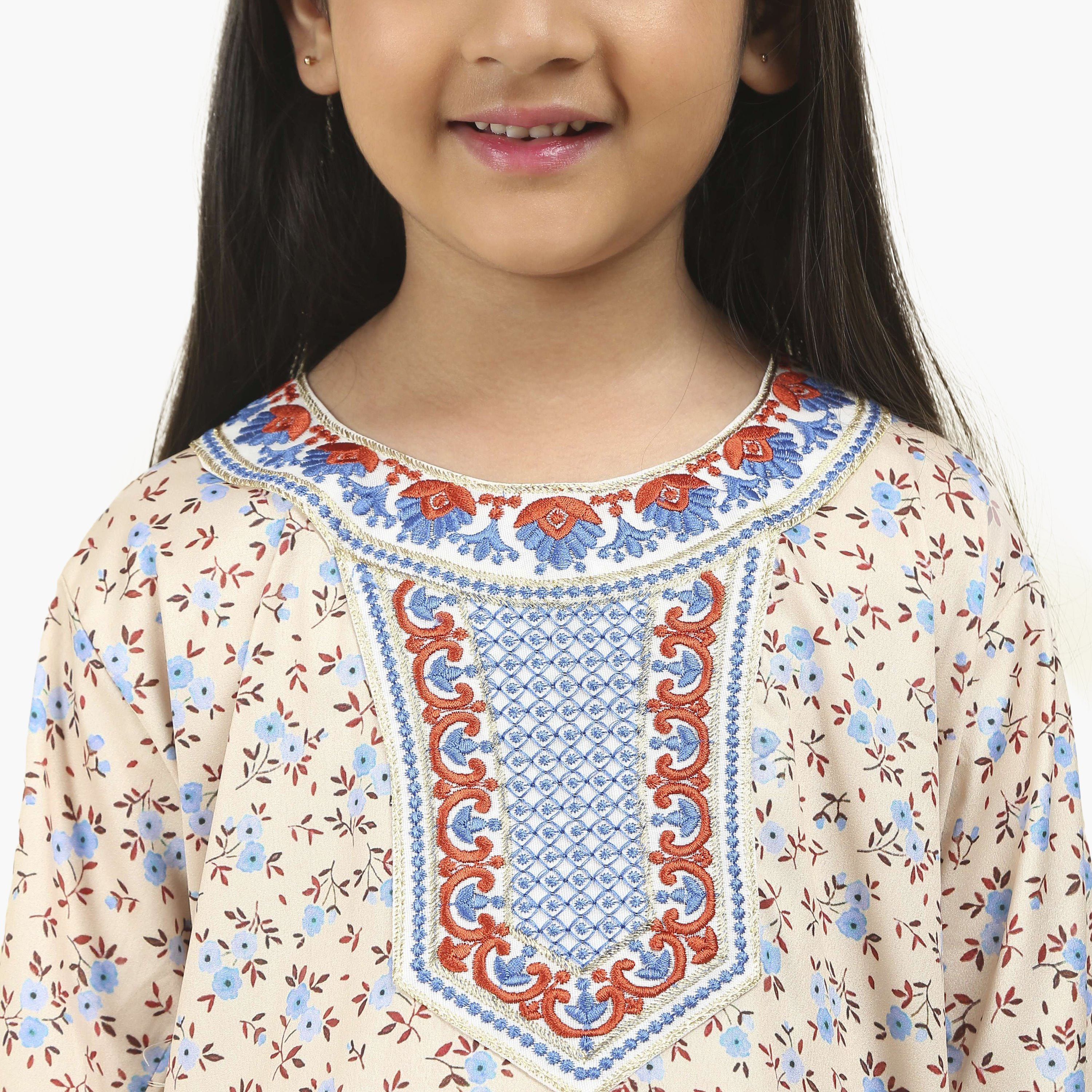 جلابية بناتي قماش ساتان بصدرية مطرزة وطبعة زهور من هنا أند سارة-girls-arabicclothing-jalabiyas-image-8