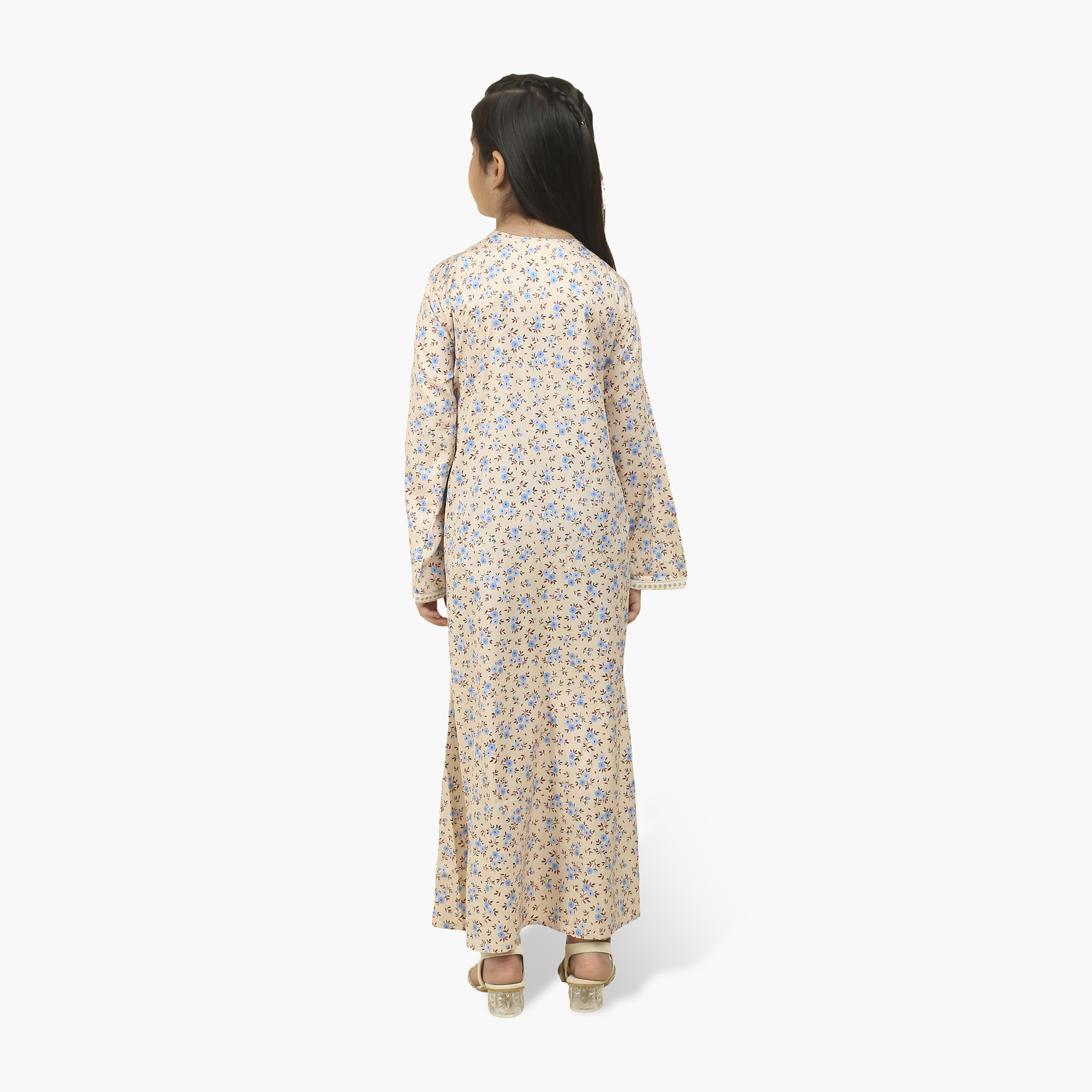 جلابية بناتي قماش ساتان بصدرية مطرزة وطبعة زهور من هنا أند سارة-girls-arabicclothing-jalabiyas-image-10