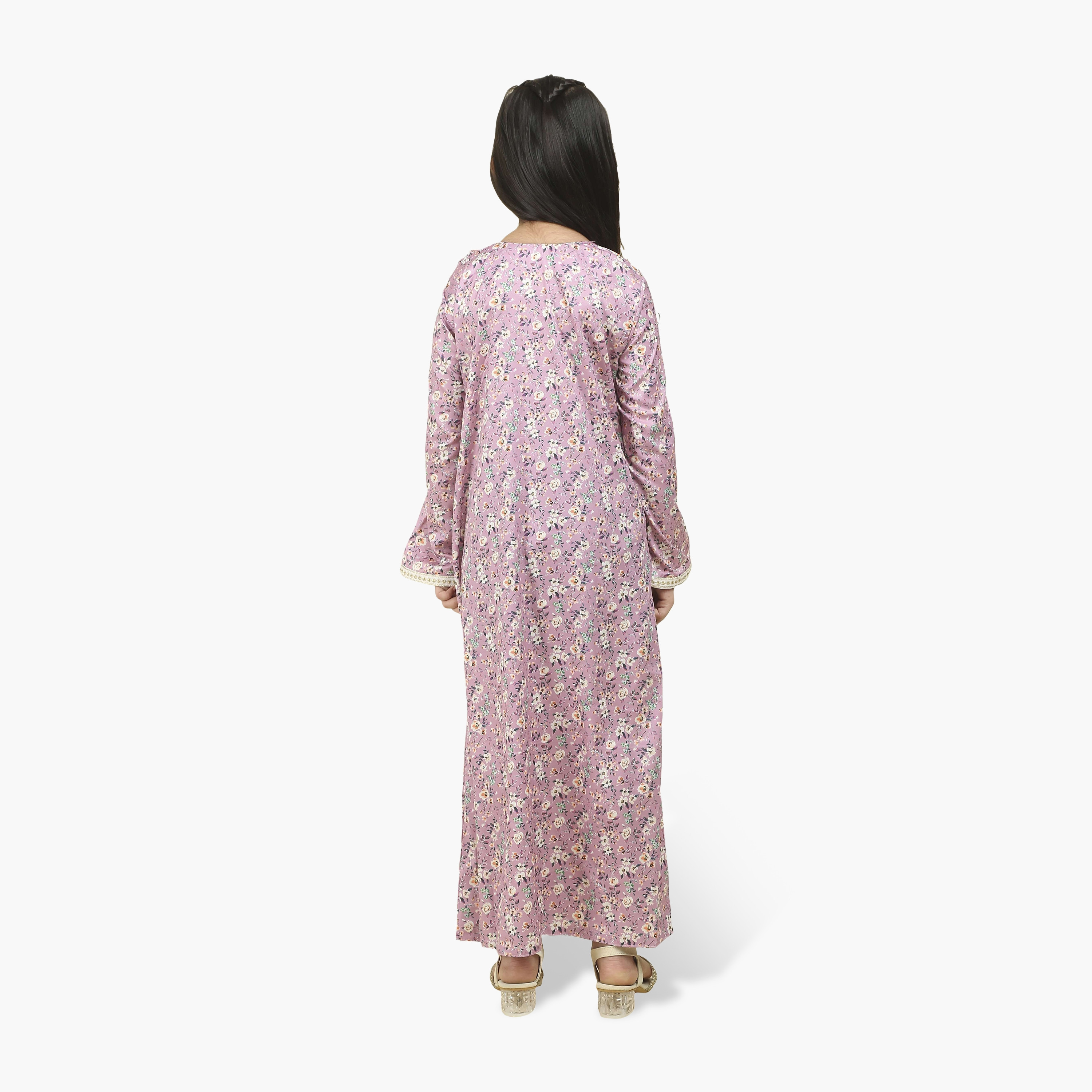 HanaandSara Embroidered Yoke Floral Print Girls Jalabiya-girls-arabicclothing-jalabiyas-image-15
