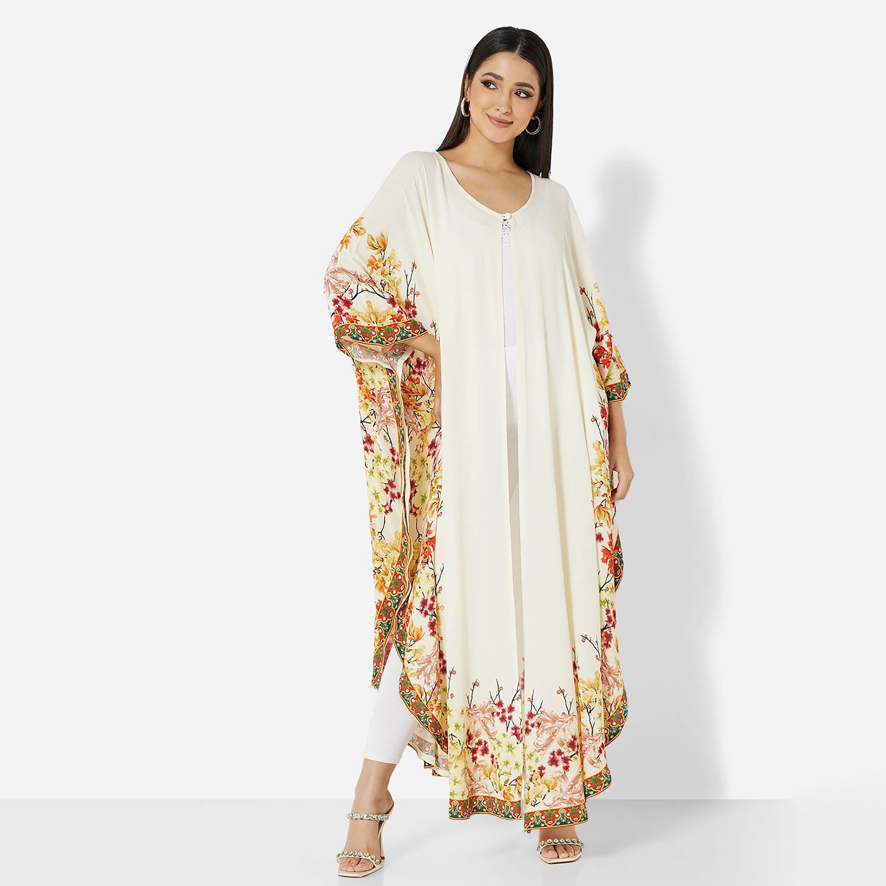 هناء وسارة جلابية نسائية بيضاء بأكمام واسعة وطبعة زهور-women-arabicclothing-jalabiyas-image-1