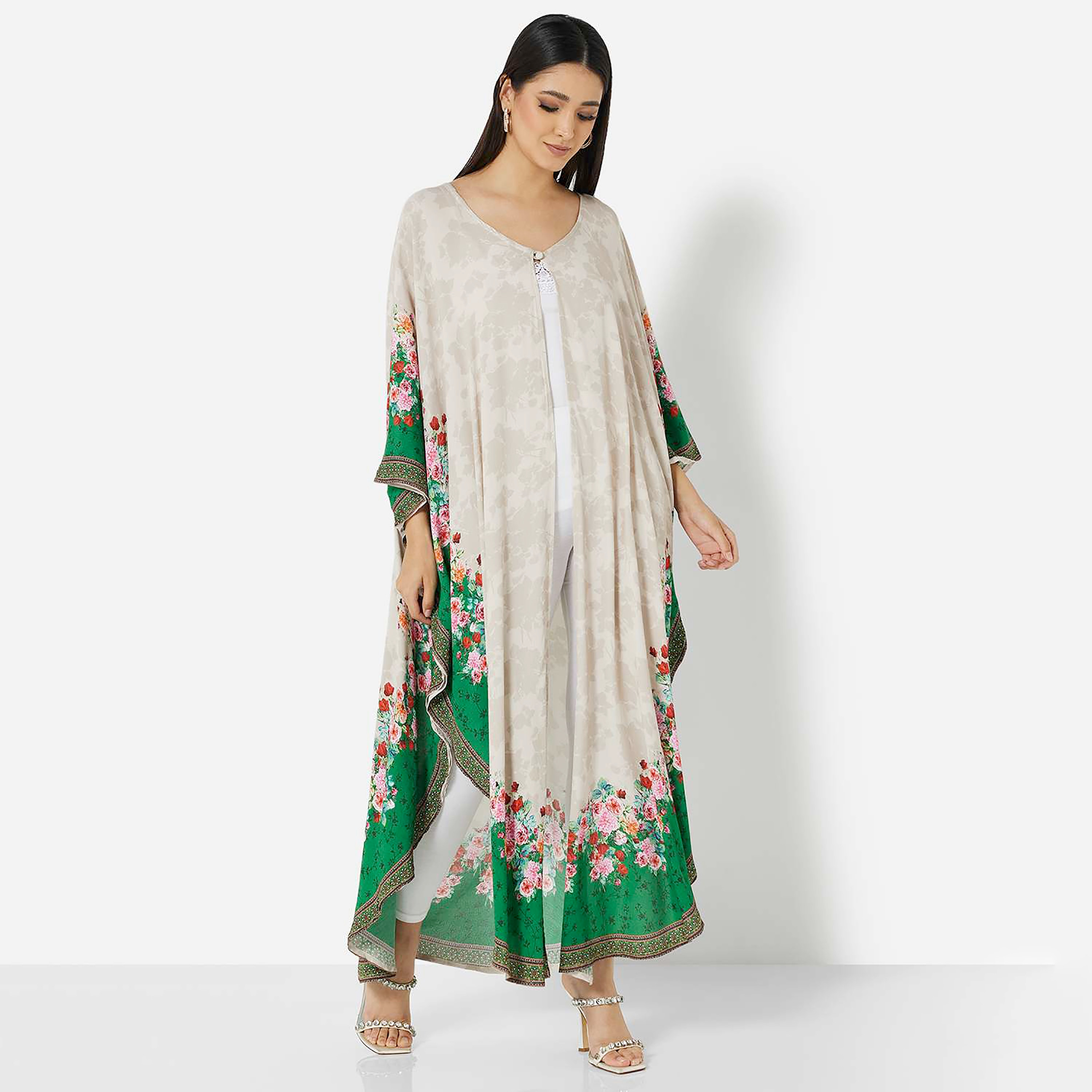 هناء وسارة جلابية نسائية رمادية اللون بأكمام واسعة وطبعة زهور-women-arabicclothing-jalabiyas-image-1