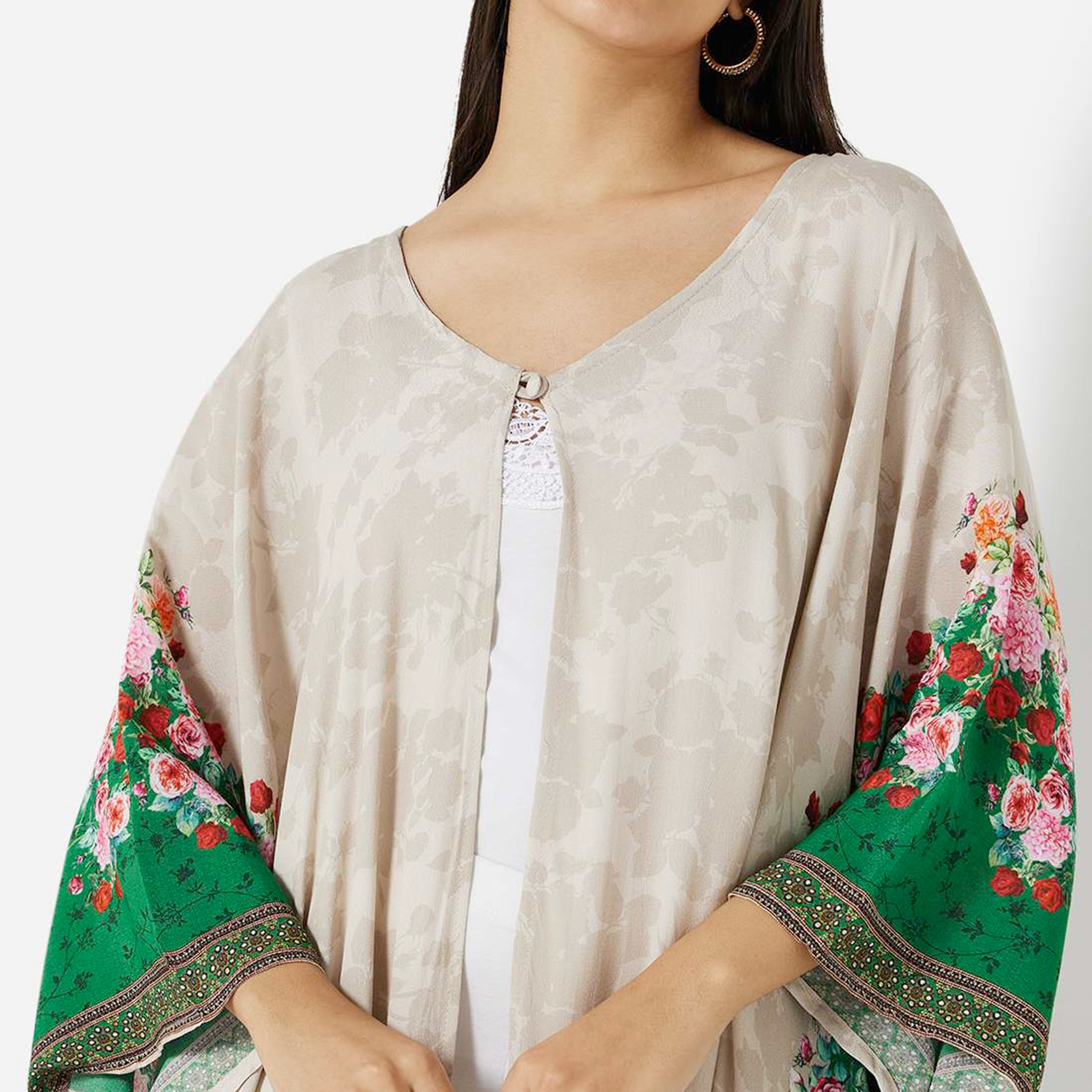 هناء وسارة جلابية نسائية رمادية اللون بأكمام واسعة وطبعة زهور-women-arabicclothing-jalabiyas-image-2