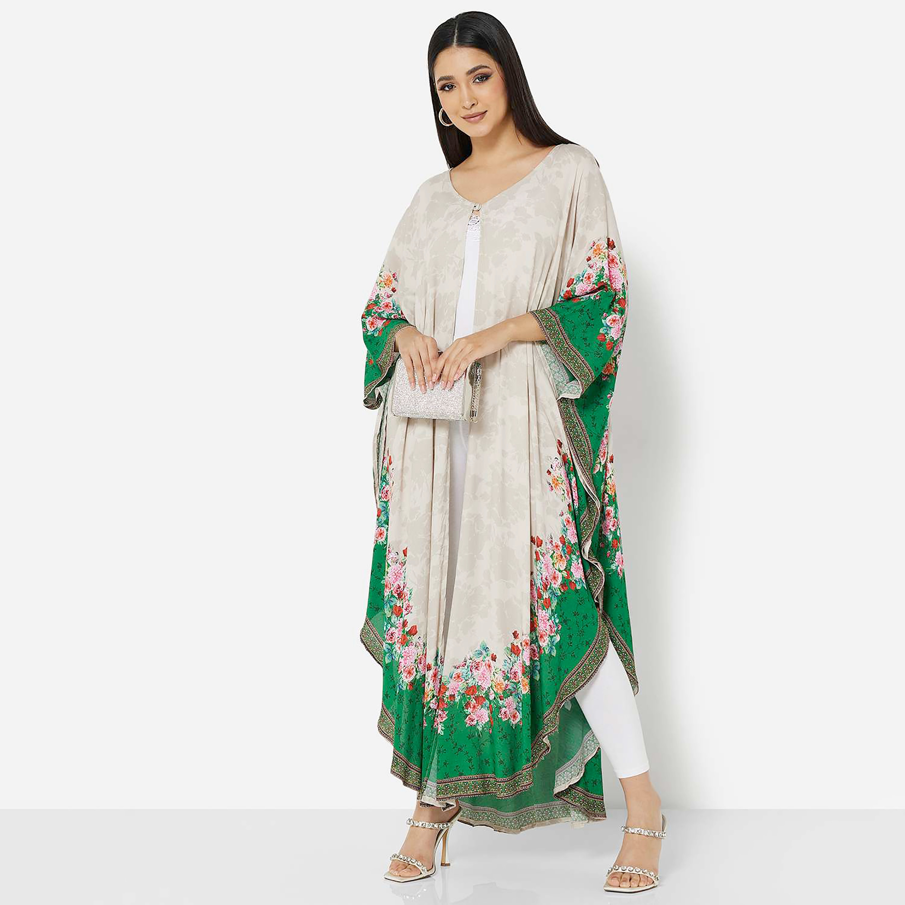 هناء وسارة جلابية نسائية رمادية اللون بأكمام واسعة وطبعة زهور-women-arabicclothing-jalabiyas-image-3