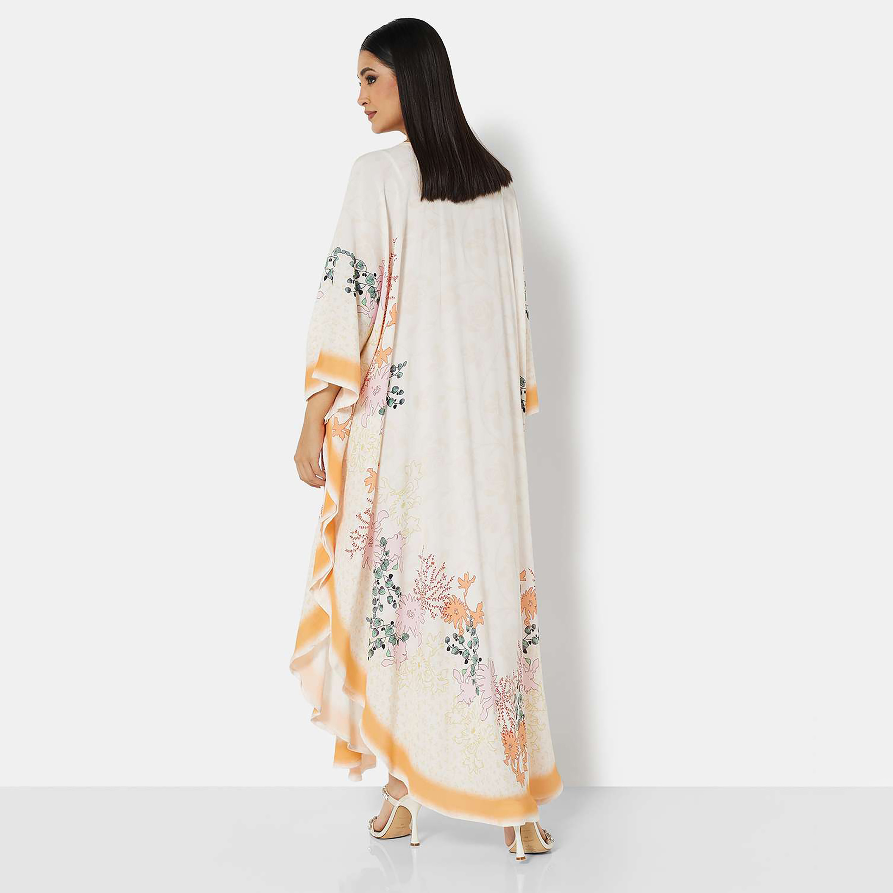 Hana & Sara White Printed Flared Sleeves Women's Jalabiya-women-arabicclothing-jalabiyas-image-3