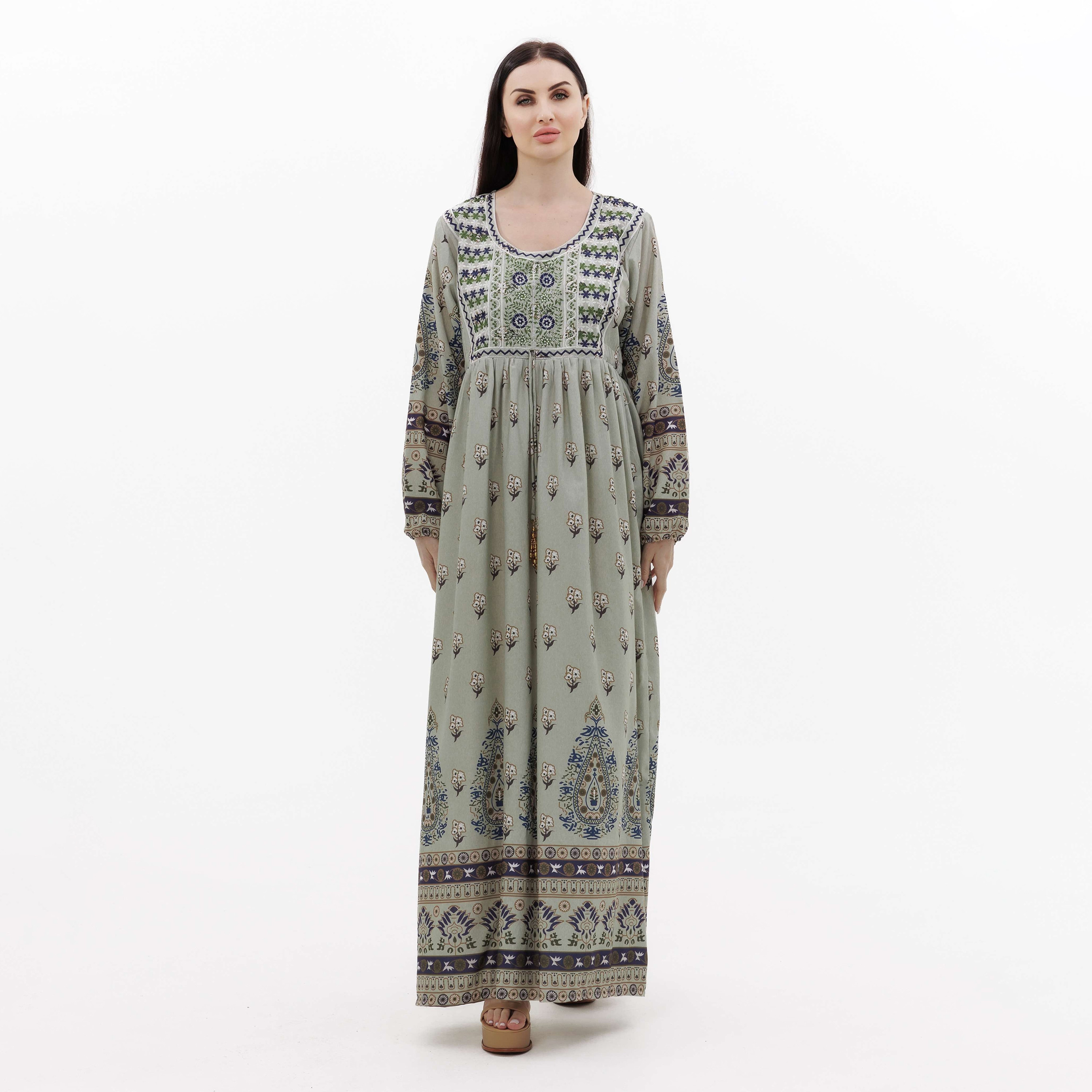 Hana & Sara Green Embroidered Women's Jalabiya-women-arabicclothing-jalabiyas-image-1