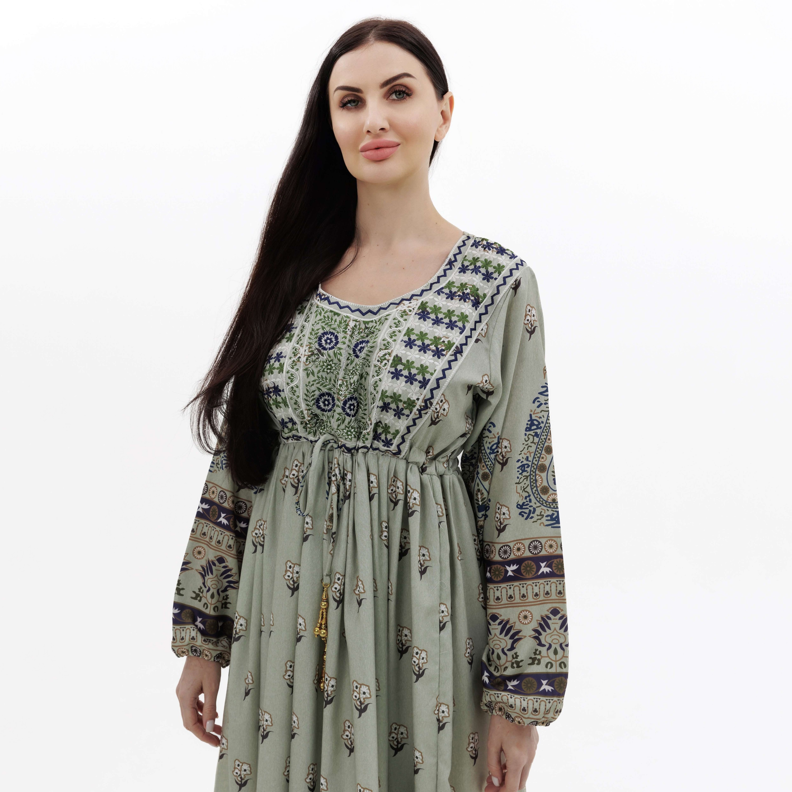 هناء وسارة جلابية نسائية مطرزة باللون الأخضر-women-arabicclothing-jalabiyas-image-2