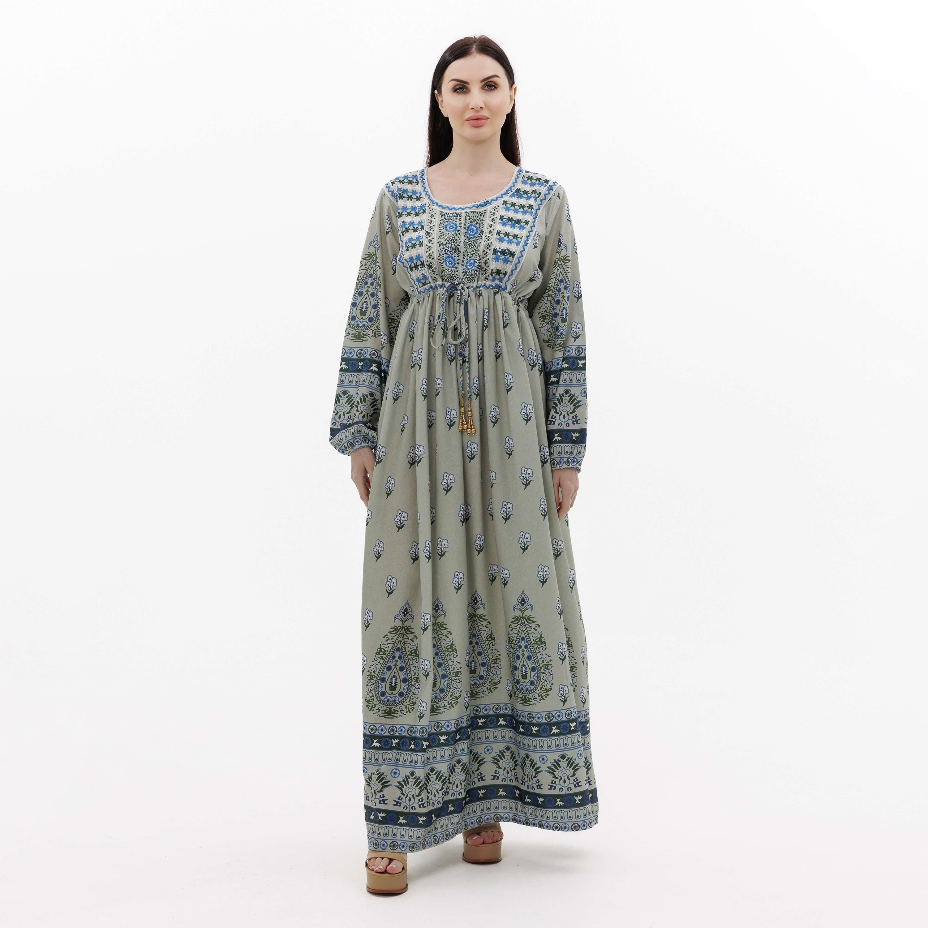 Hana & Sara Green Embroidered Women's Jalabiya-women-arabicclothing-jalabiyas-image-1