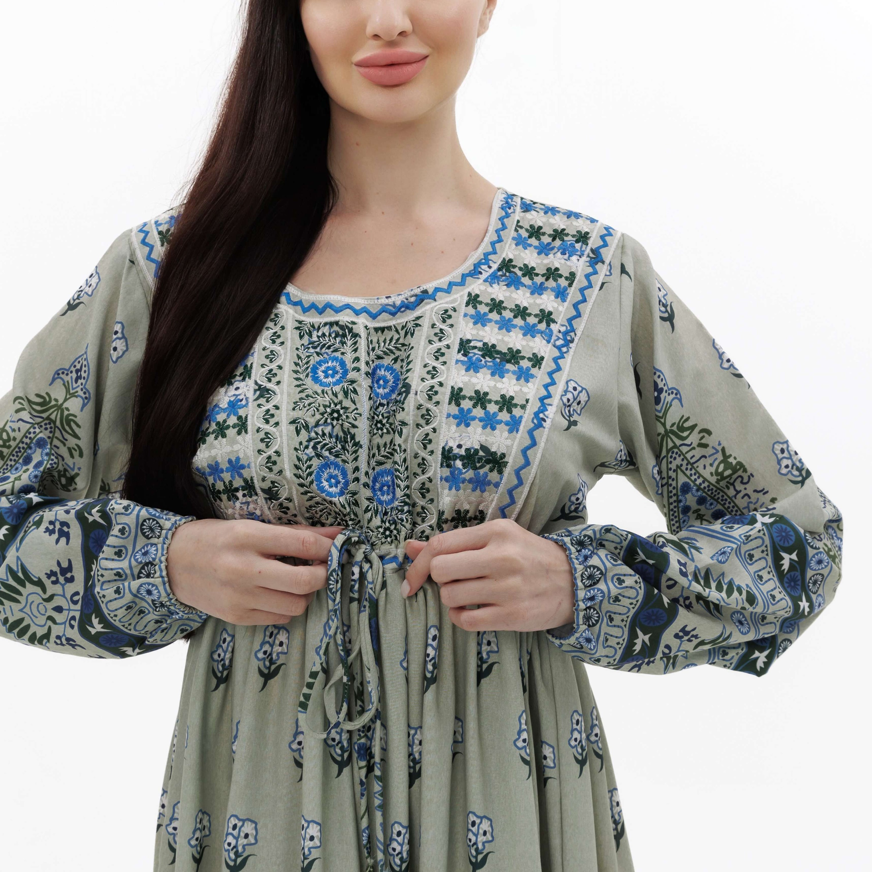 Hana & Sara Green Embroidered Women's Jalabiya-women-arabicclothing-jalabiyas-image-2