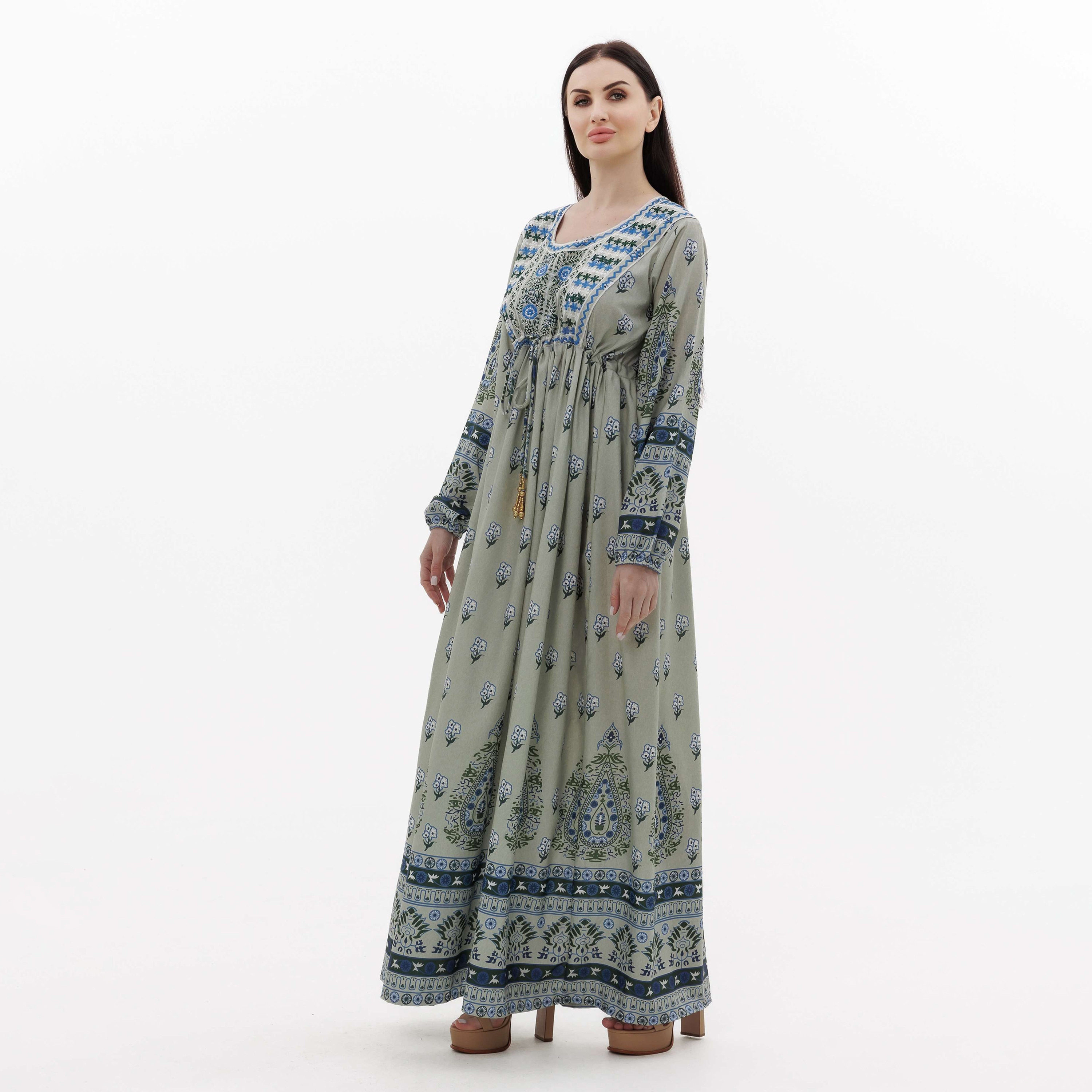 Hana & Sara Green Embroidered Women's Jalabiya-women-arabicclothing-jalabiyas-image-3