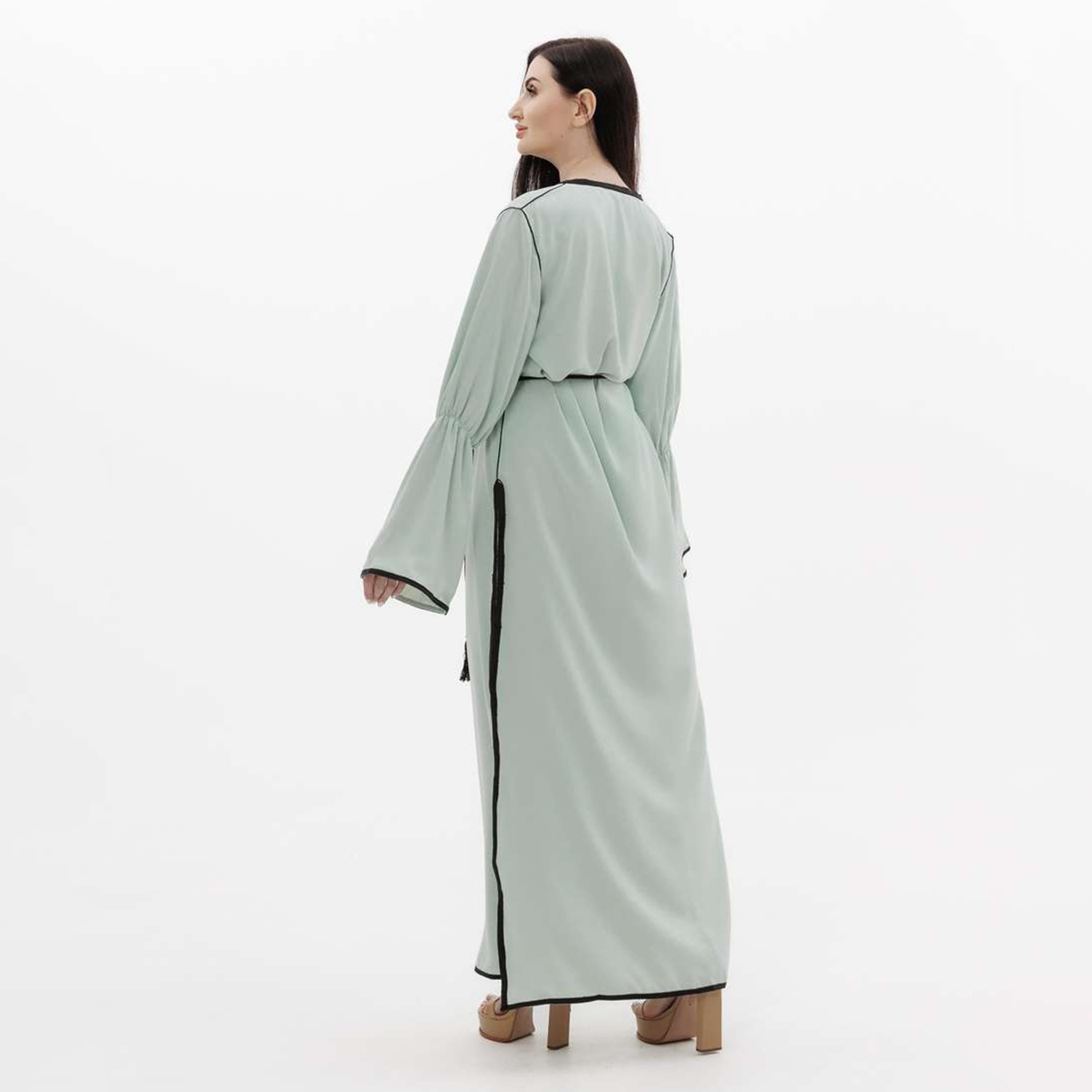 Hana & Sara Green Lace & Piping Flared Sleeves Women's Jalabiya-women-arabicclothing-jalabiyas-image-5