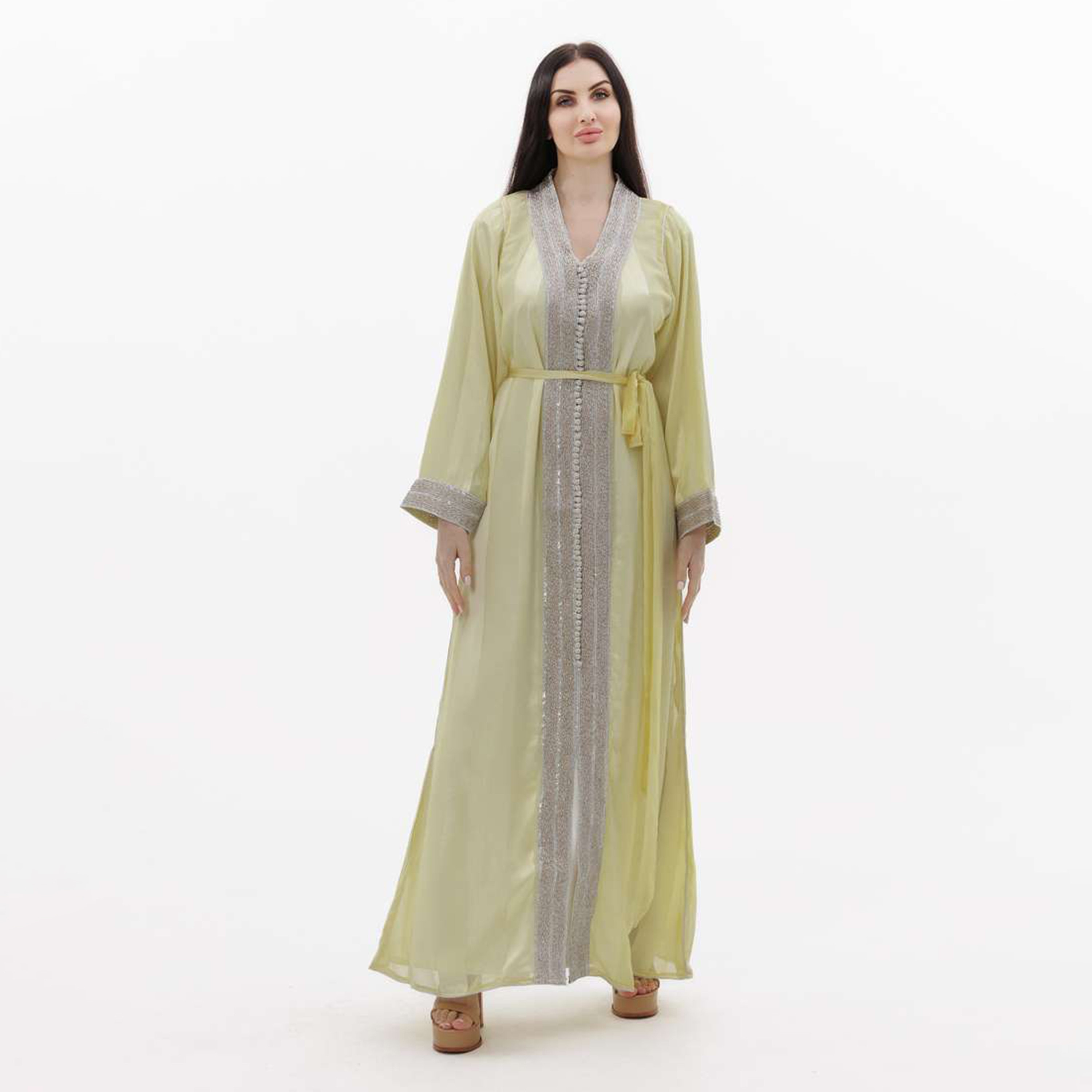 Hana & Sara Yellow Sequins Women's Jalabiya-women-arabicclothing-jalabiyas-image-1