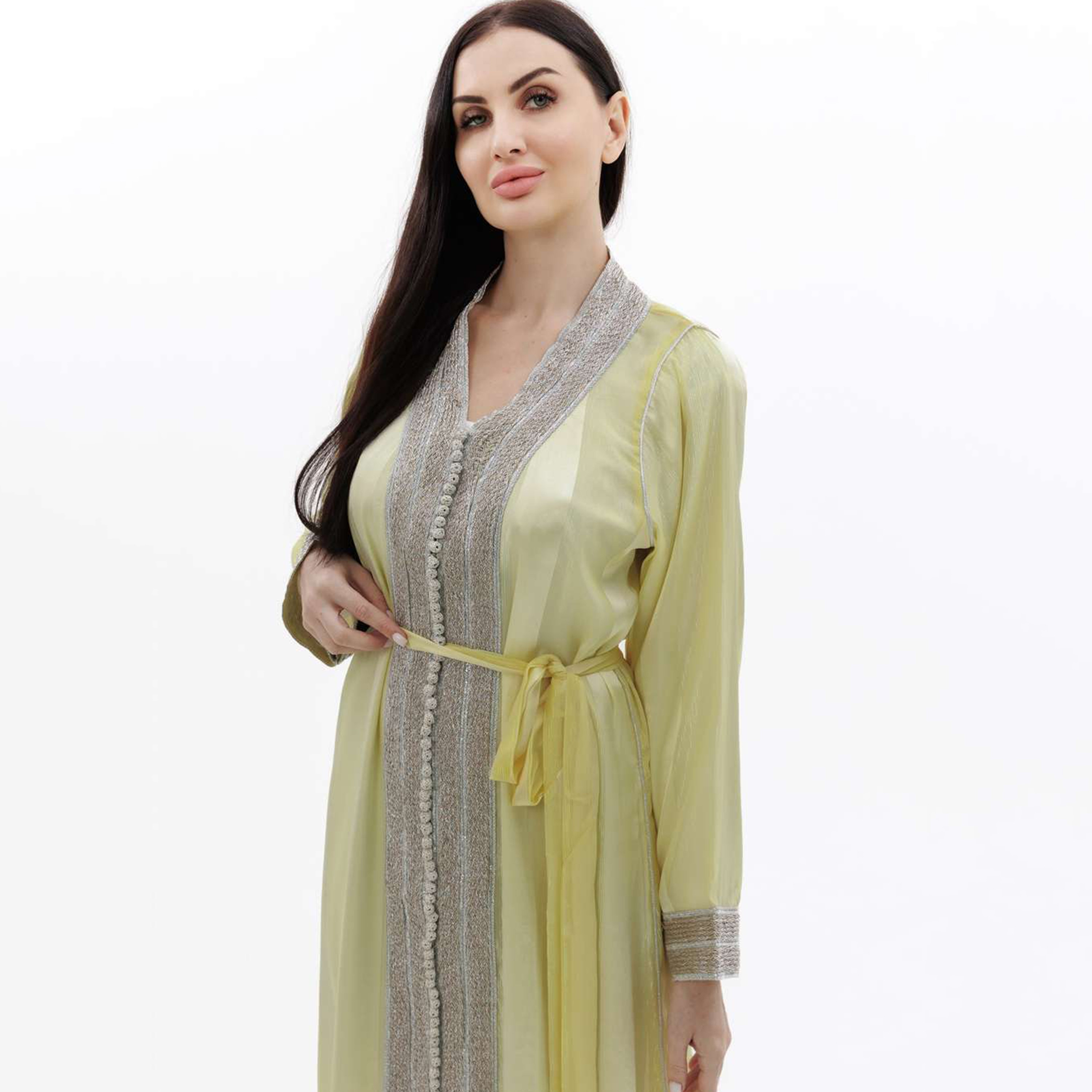 Hana & Sara Yellow Sequins Women's Jalabiya-women-arabicclothing-jalabiyas-image-2