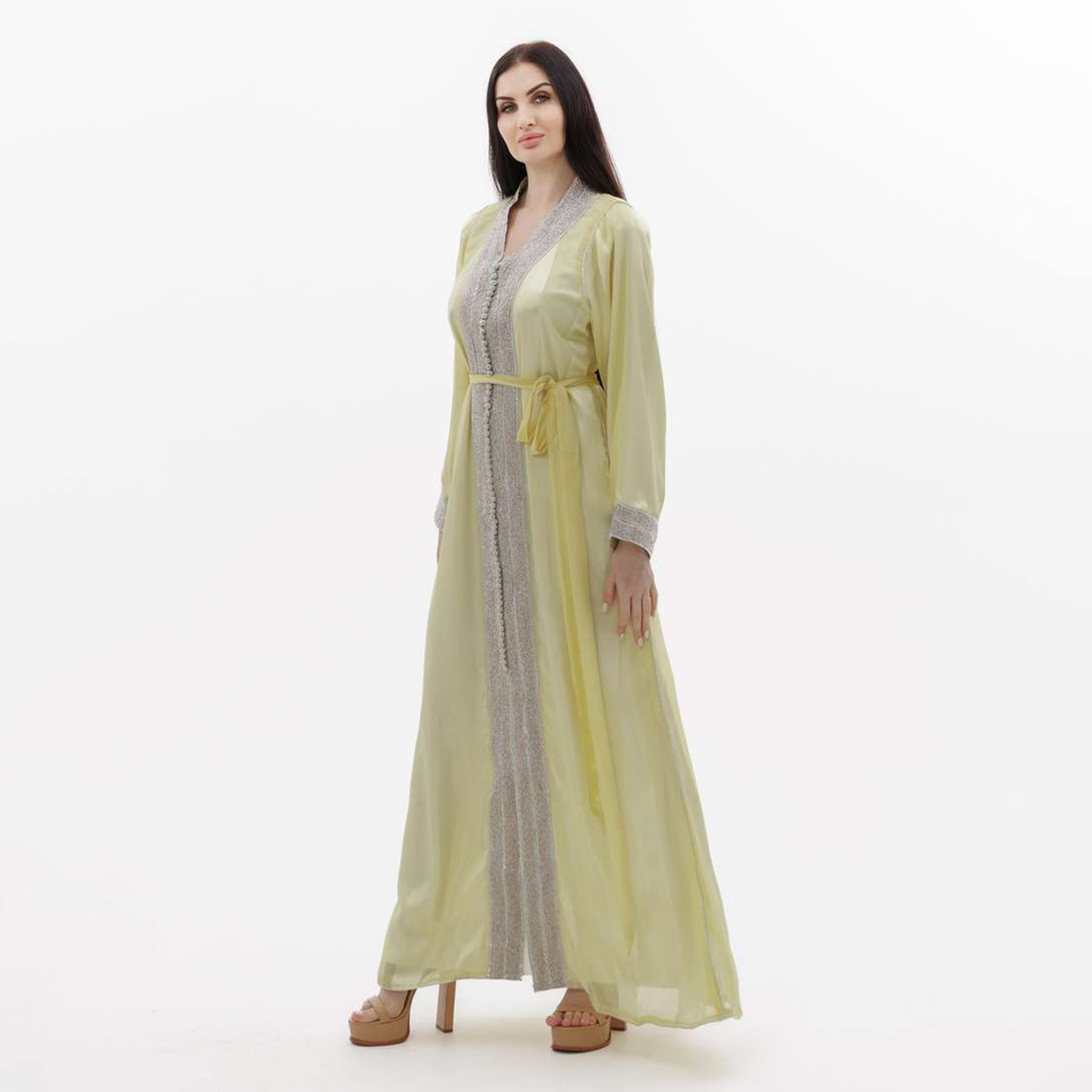 Hana & Sara Yellow Sequins Women's Jalabiya-women-arabicclothing-jalabiyas-image-3