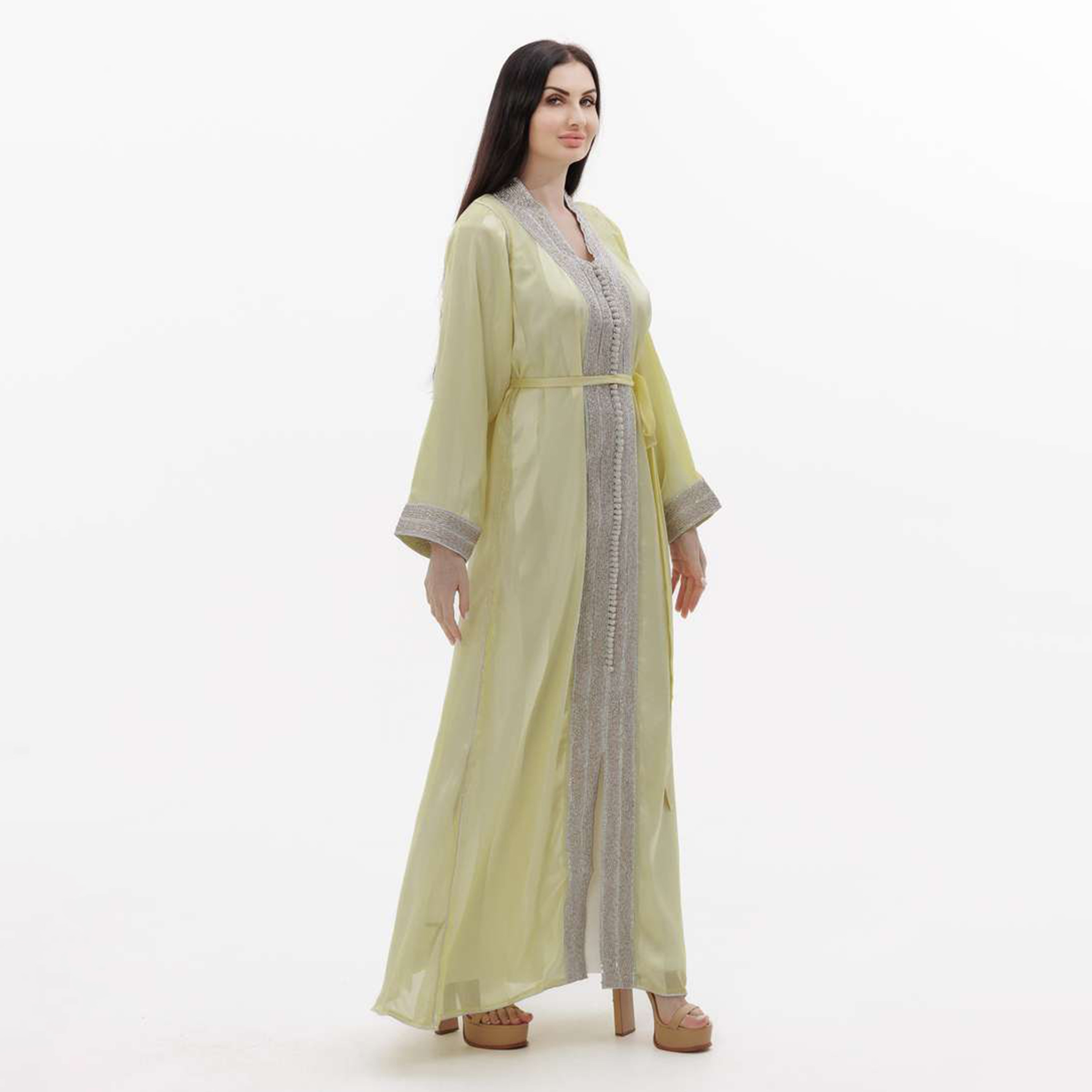 Hana & Sara Yellow Sequins Women's Jalabiya-women-arabicclothing-jalabiyas-image-4