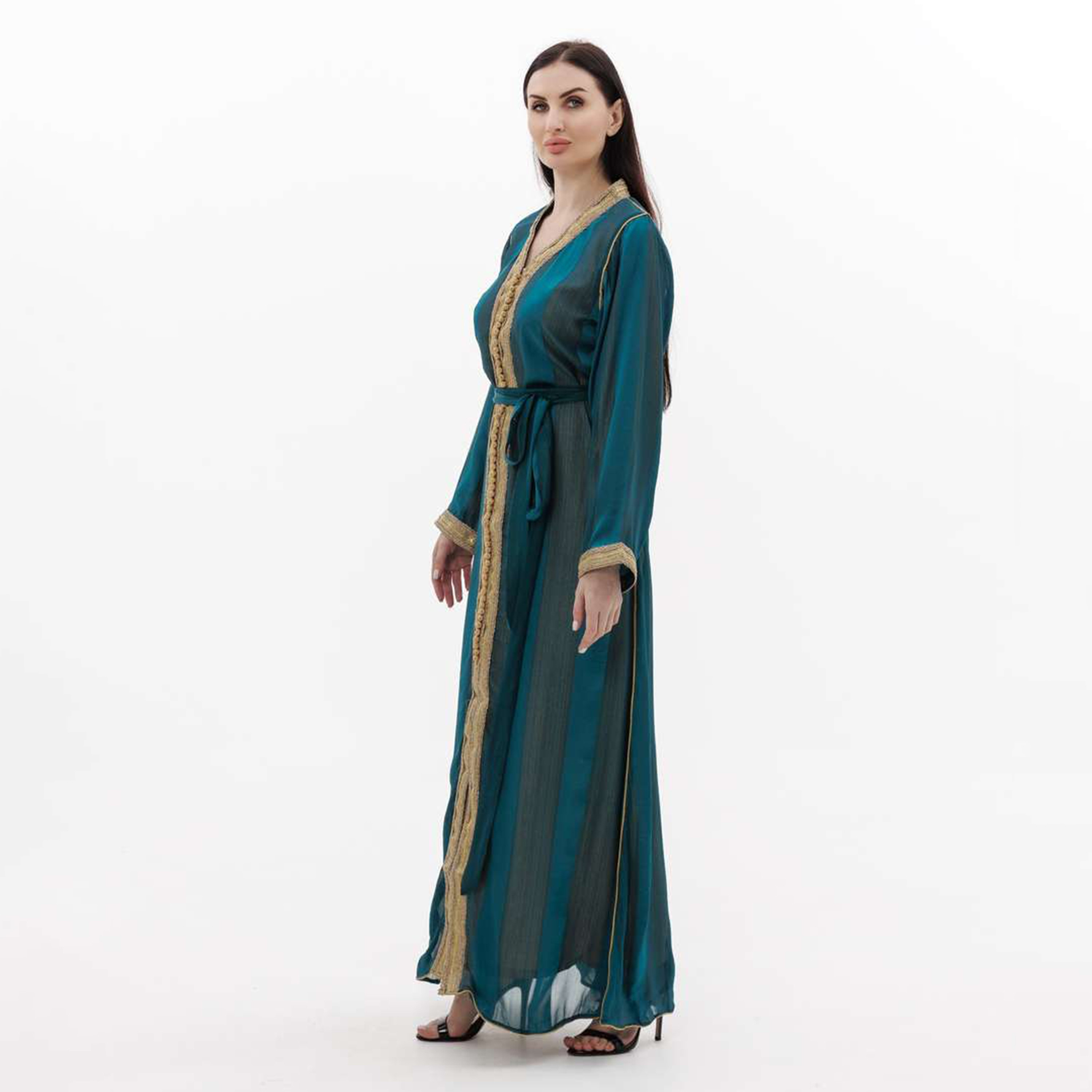 Hana & Sara Teal Embellished Women's Jalabiya-women-arabicclothing-jalabiyas-image-3