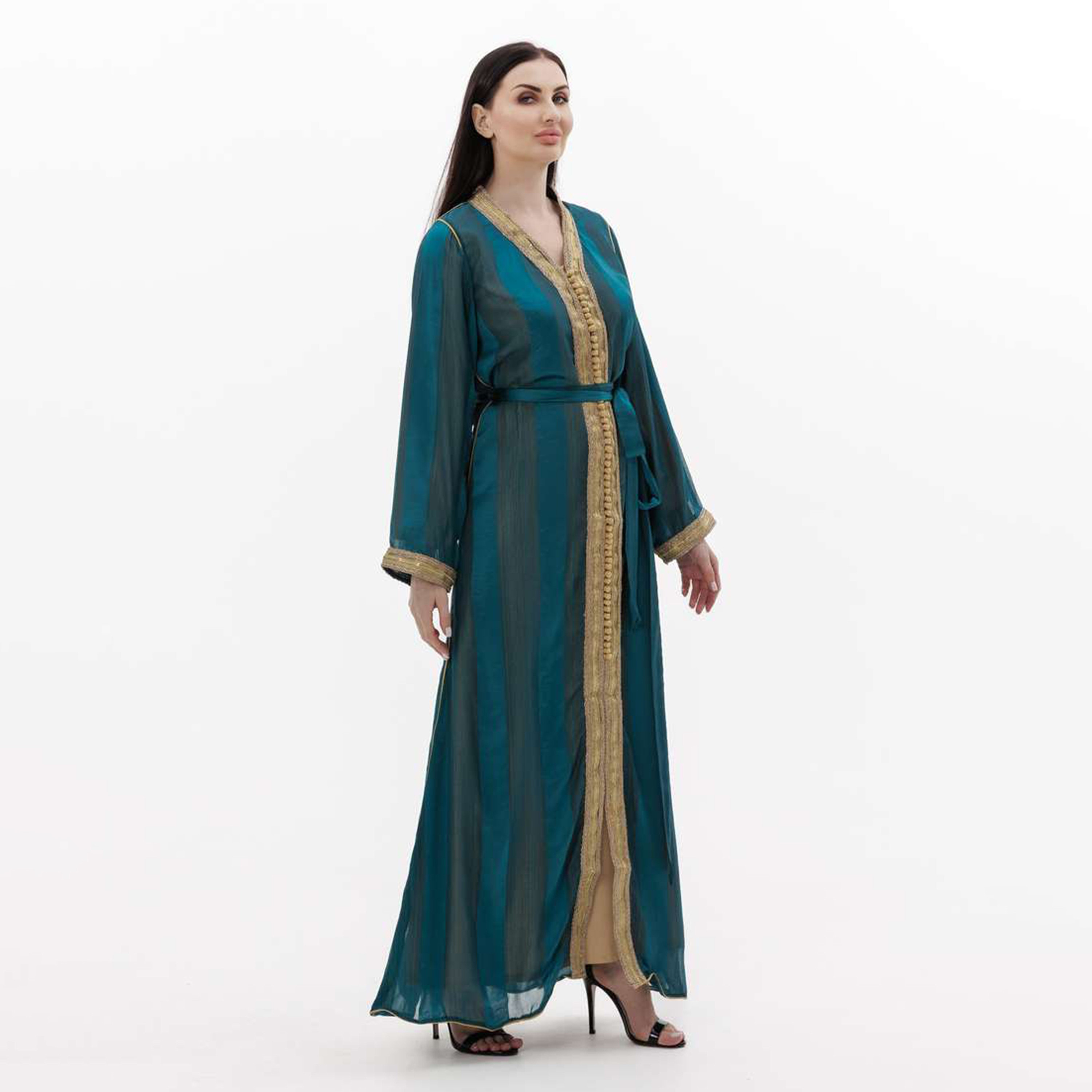 Hana & Sara Teal Embellished Women's Jalabiya-women-arabicclothing-jalabiyas-image-4