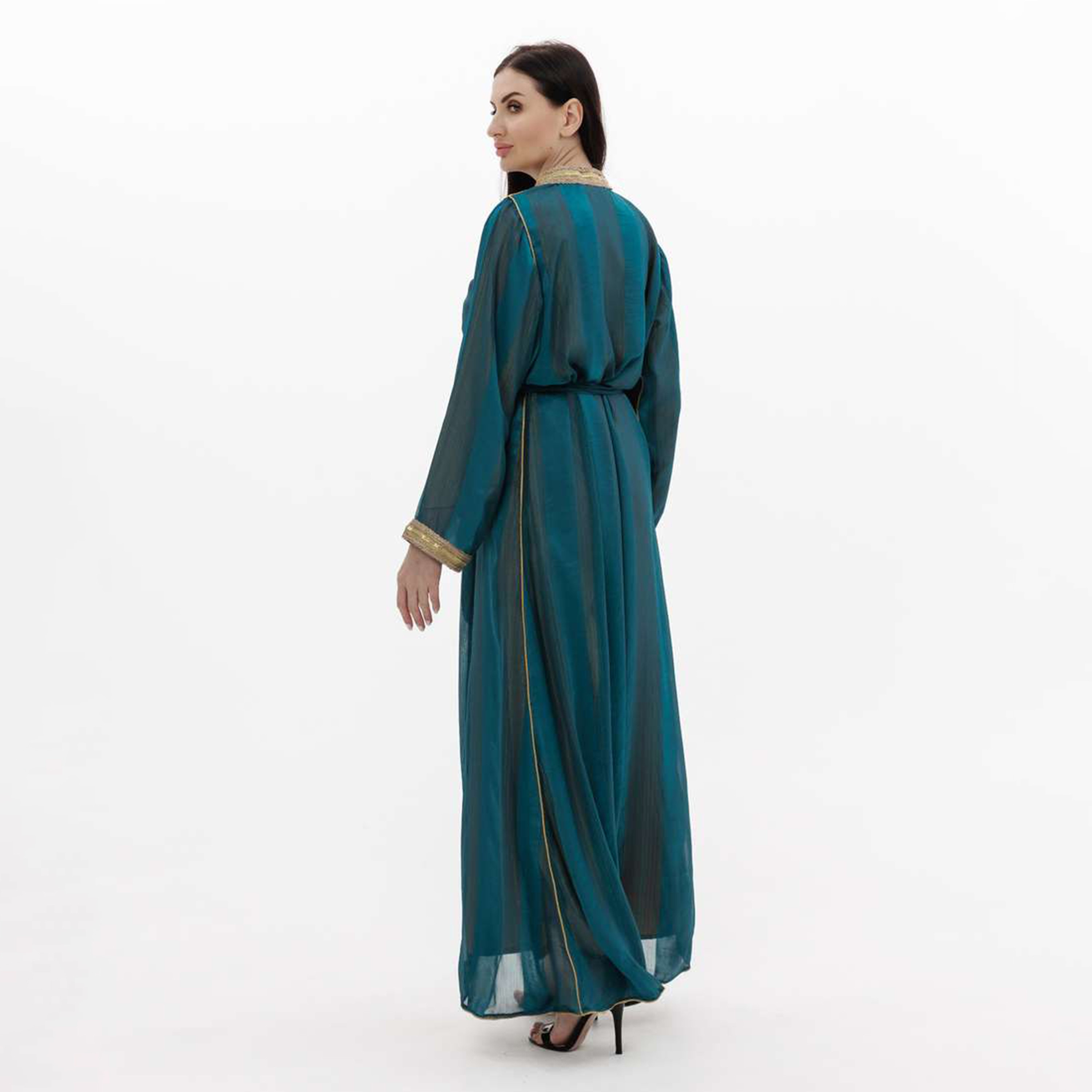 Hana & Sara Teal Embellished Women's Jalabiya-women-arabicclothing-jalabiyas-image-5