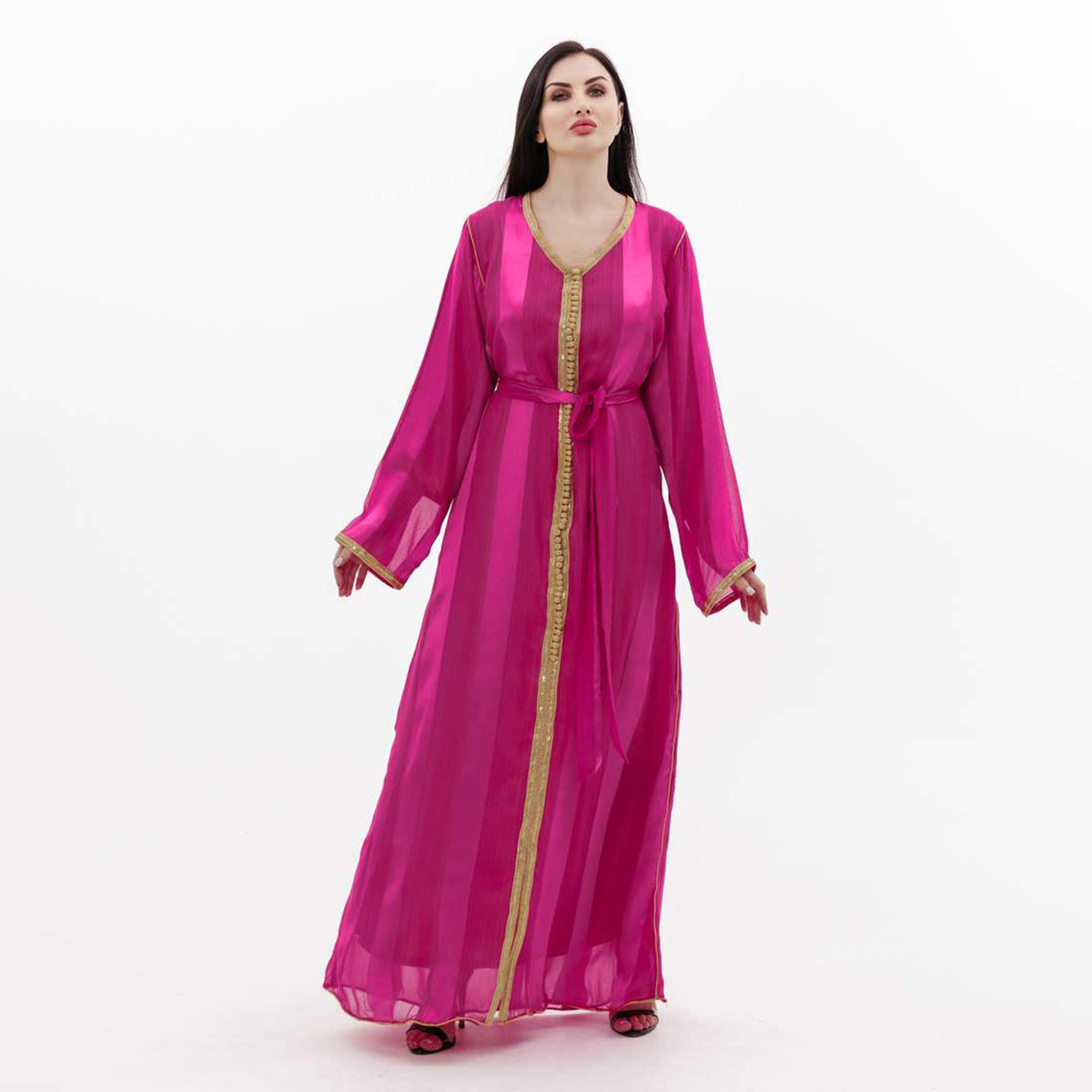 Hana & Sara Pink Embellished Women's Jalabiya-women-arabicclothing-jalabiyas-image-1
