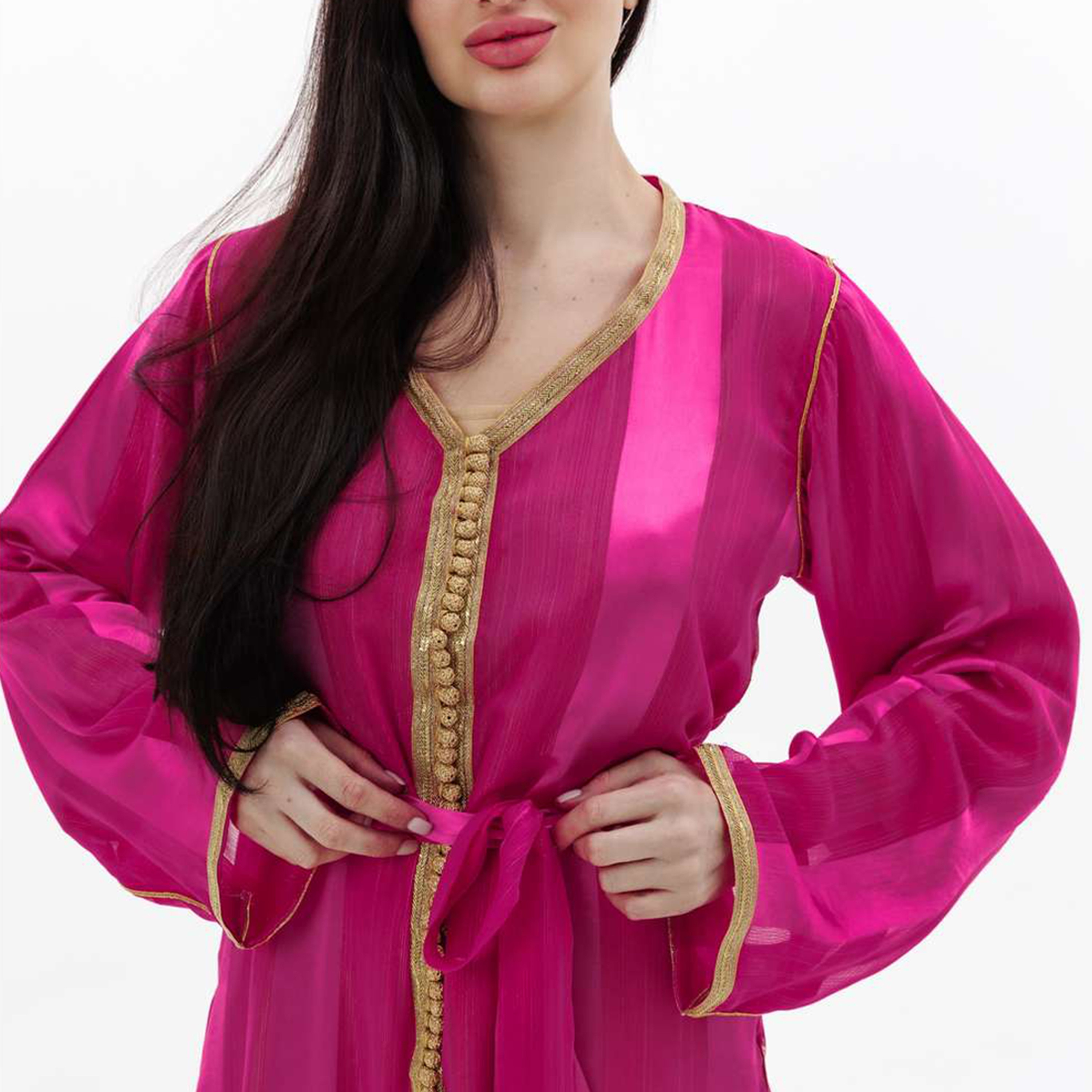 Hana & Sara Pink Embellished Women's Jalabiya-women-arabicclothing-jalabiyas-image-2