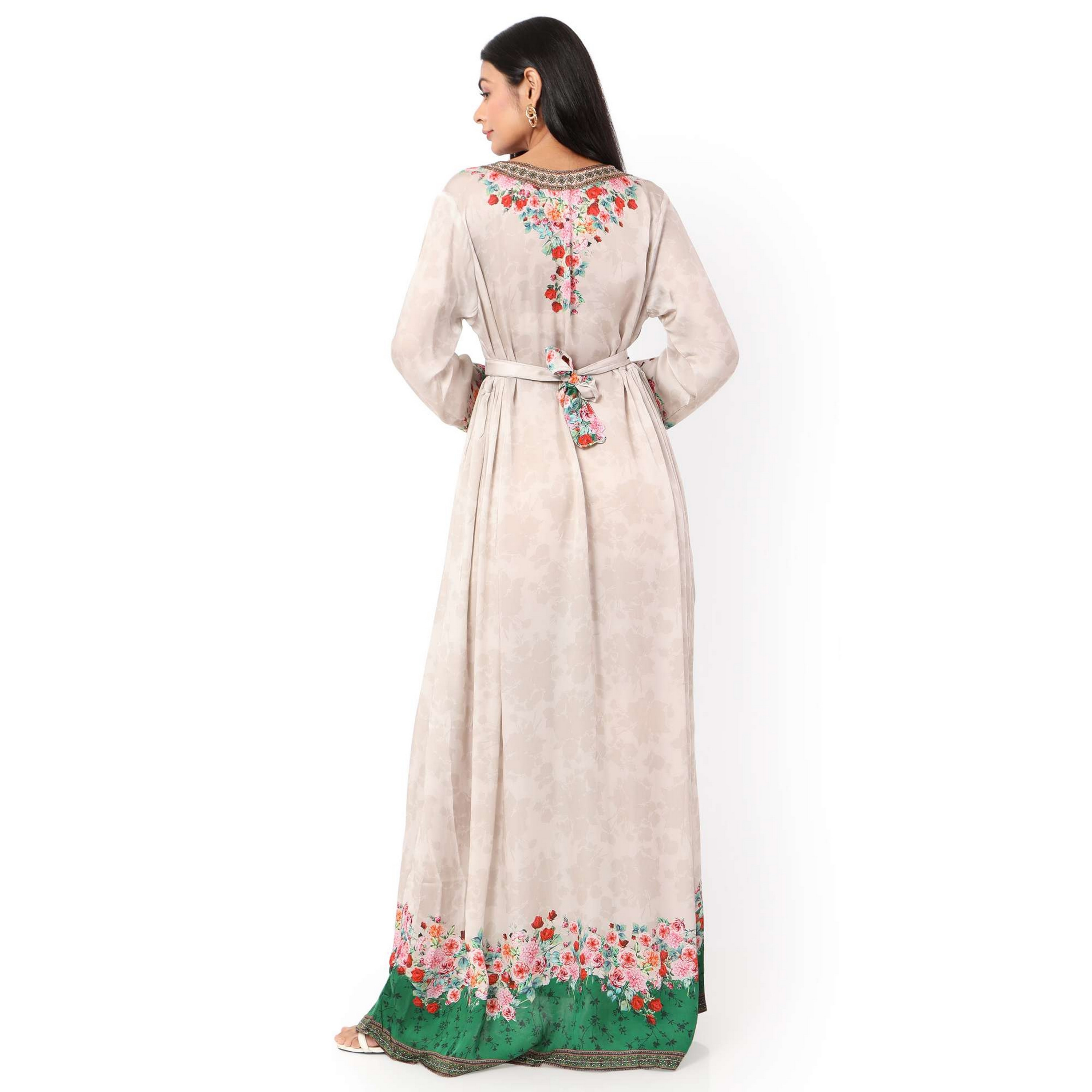 هناء وسارة جلابية نسائية بيج بطبعة زهور-women-arabicclothing-jalabiyas-image-4