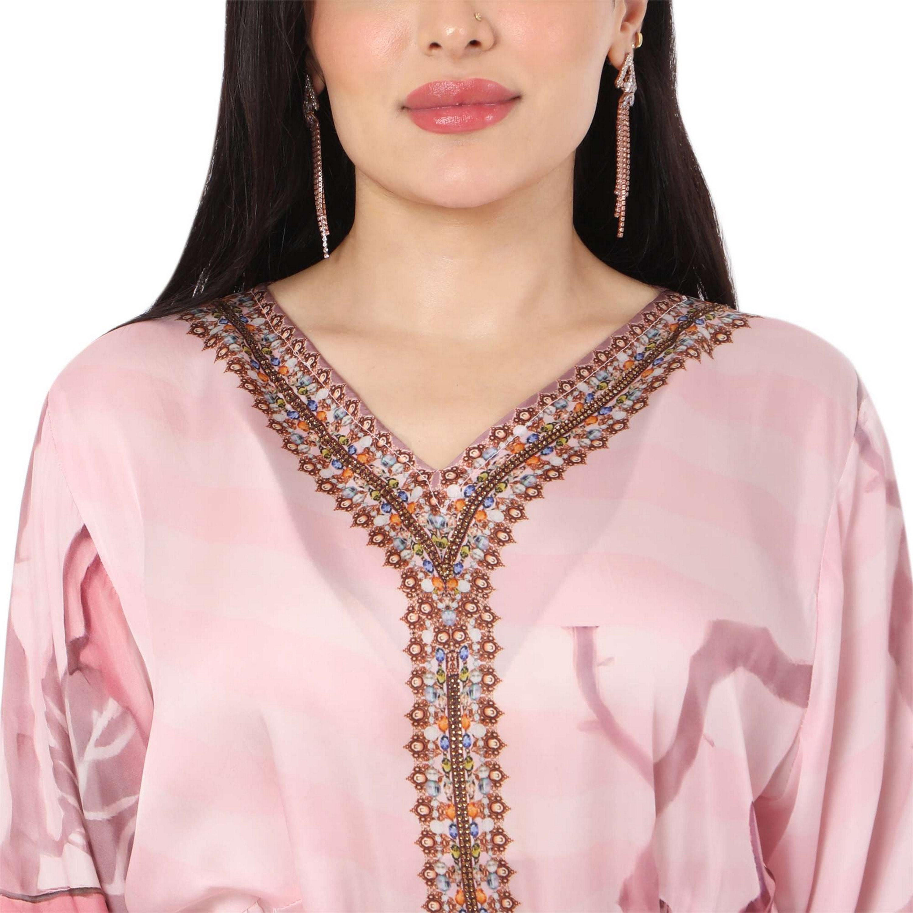 Hana & Sara Pink Printed Women's Jalabiya-women-arabicclothing-jalabiyas-image-2