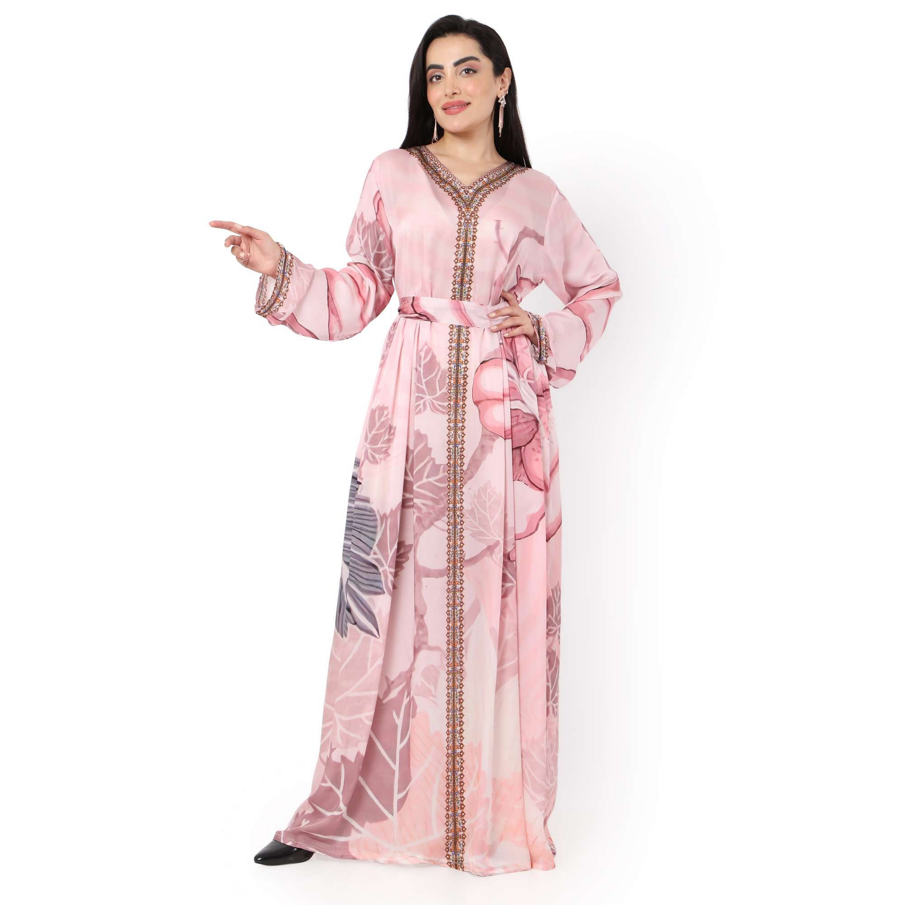 Hana & Sara Pink Printed Women's Jalabiya-women-arabicclothing-jalabiyas-image-3