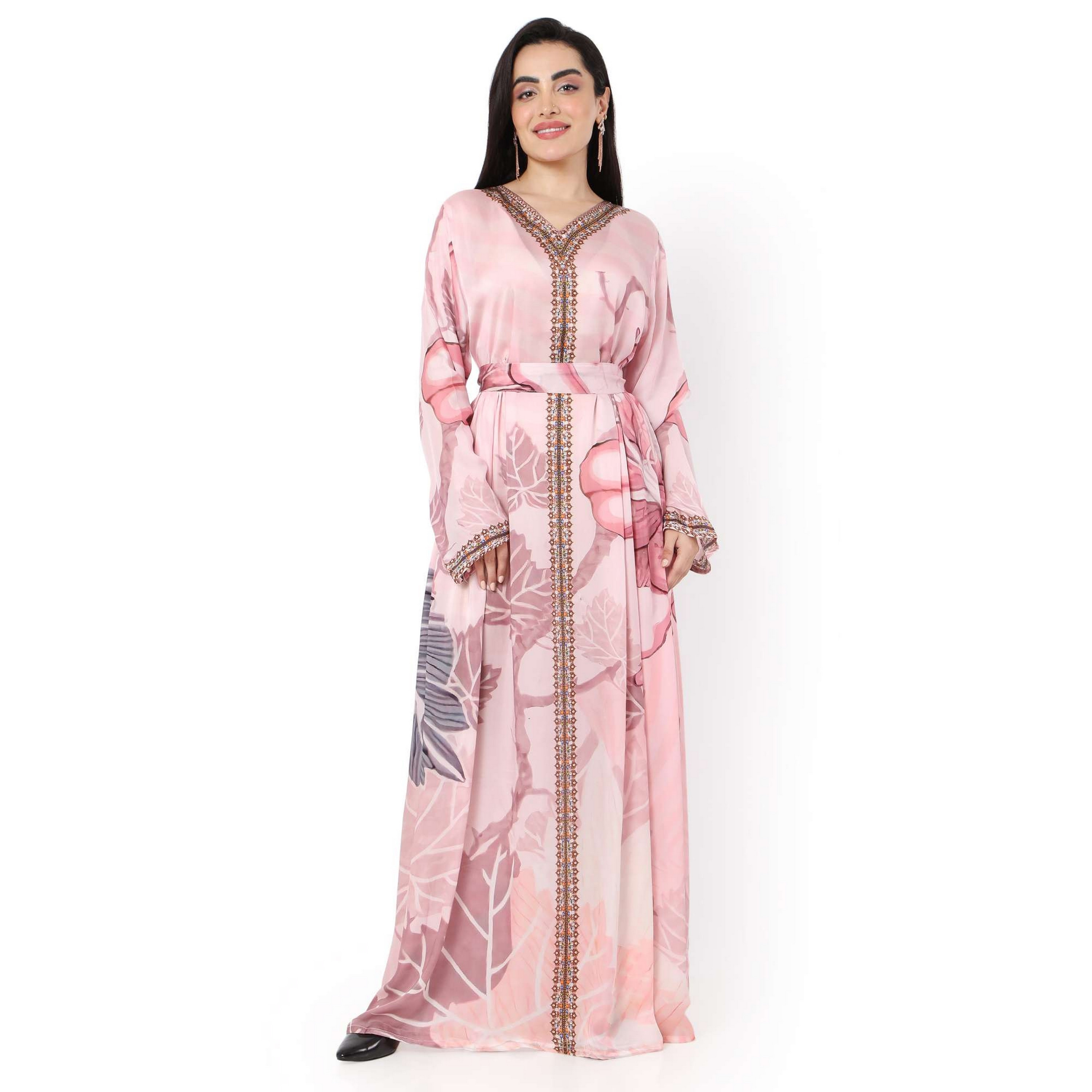 Hana & Sara Pink Printed Women's Jalabiya-women-arabicclothing-jalabiyas-image-4