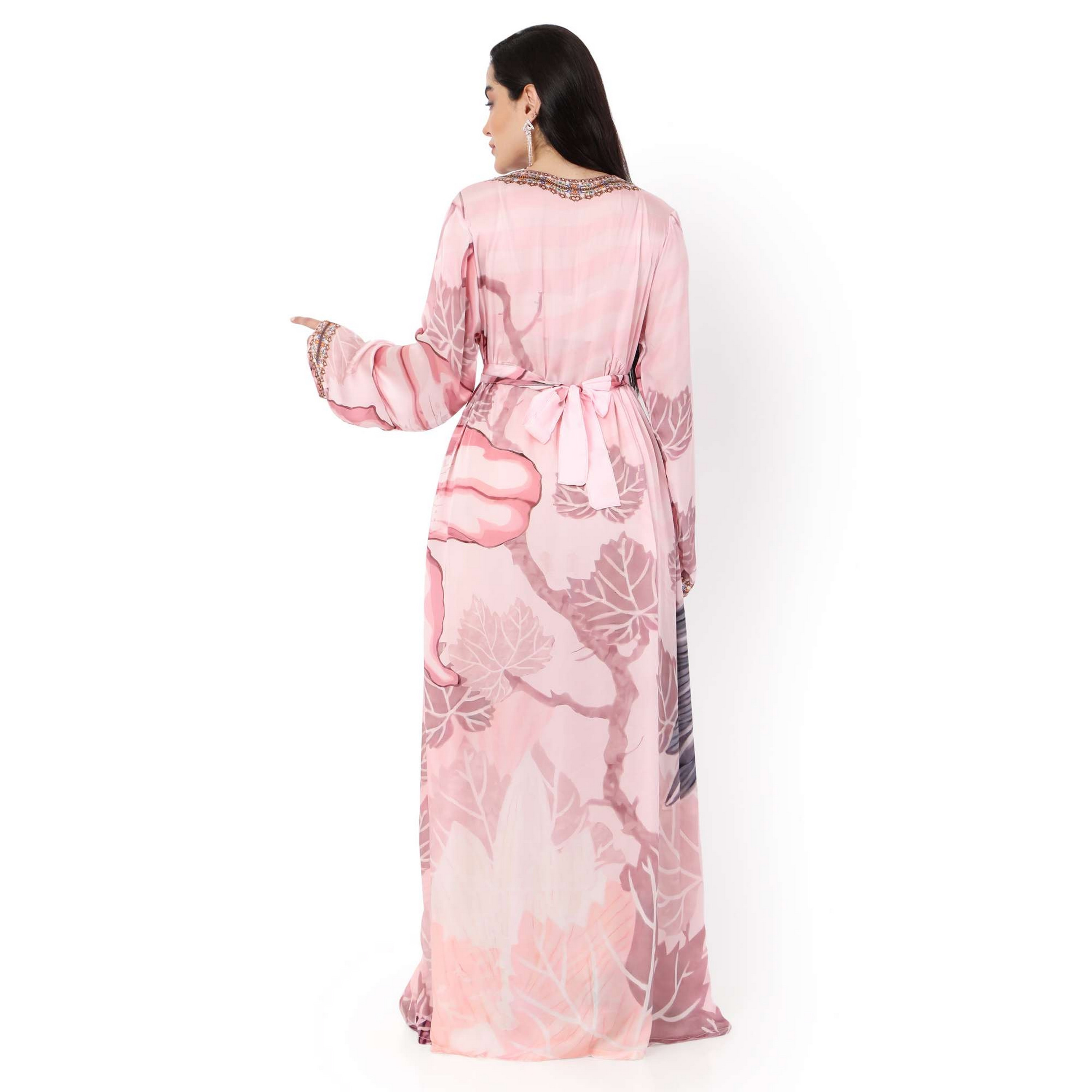 Hana & Sara Pink Printed Women's Jalabiya-women-arabicclothing-jalabiyas-image-5