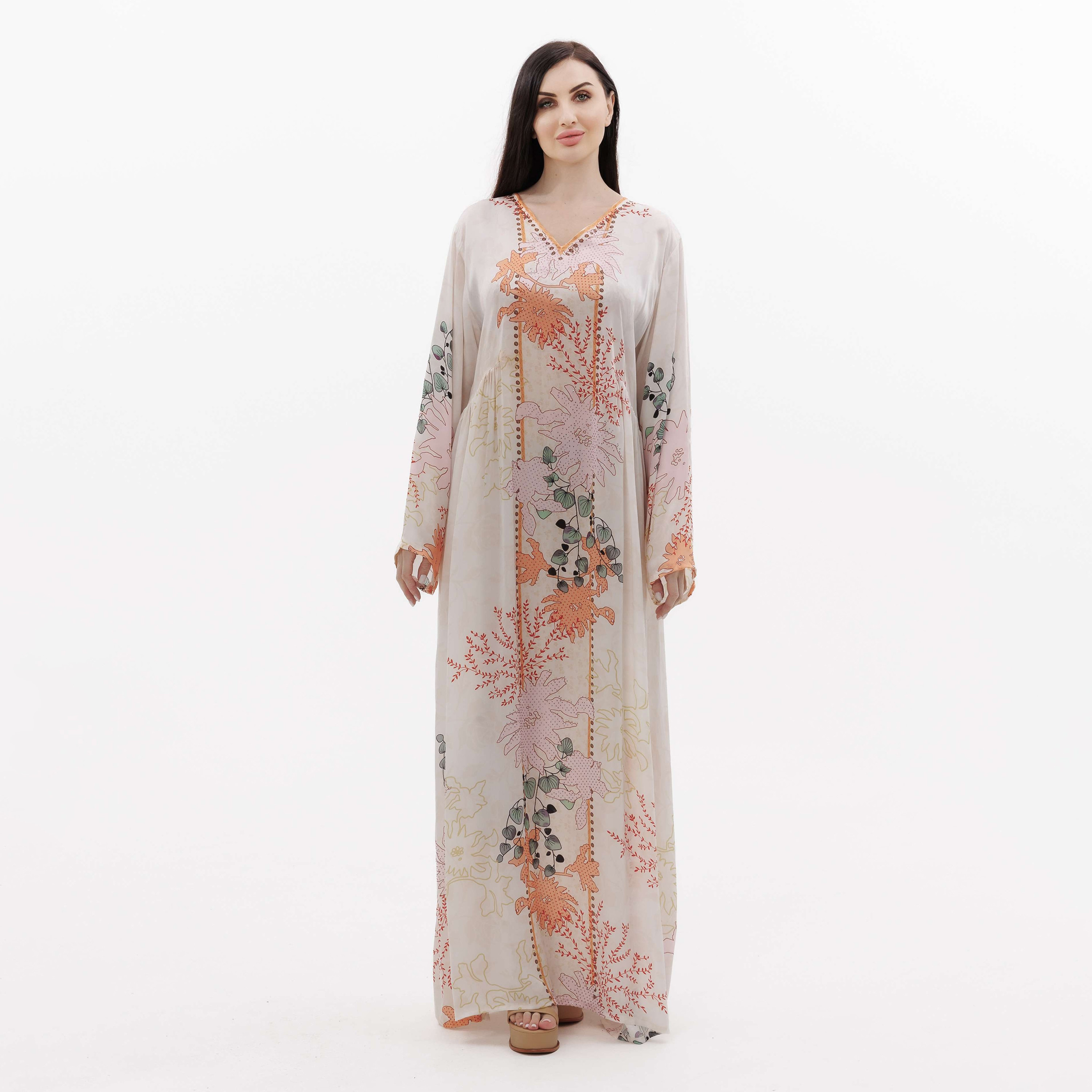 هناء وسارة جلابية نسائية بيضاء مطبوعة-women-arabicclothing-jalabiyas-image-1
