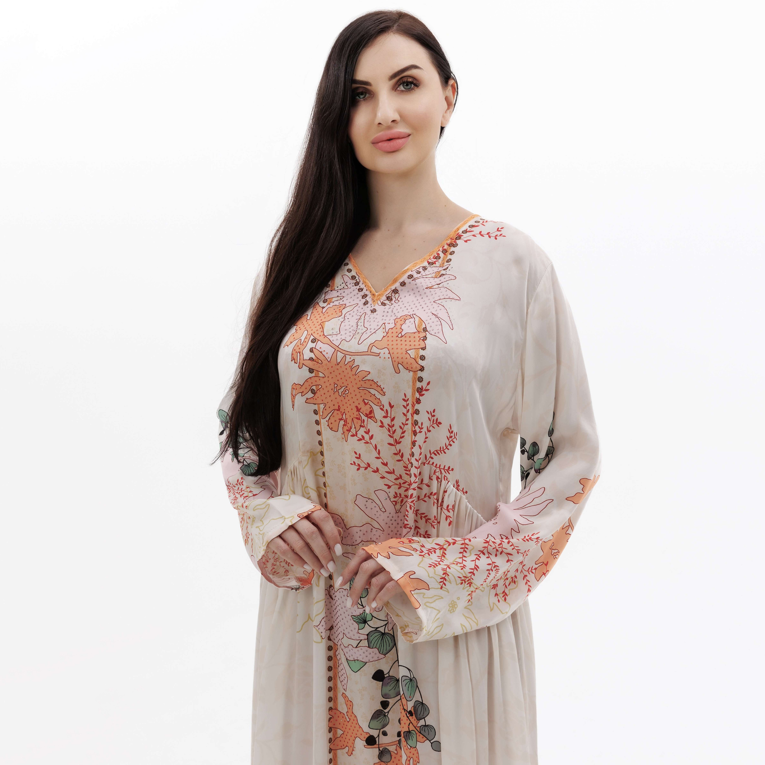 هناء وسارة جلابية نسائية بيضاء مطبوعة-women-arabicclothing-jalabiyas-image-2