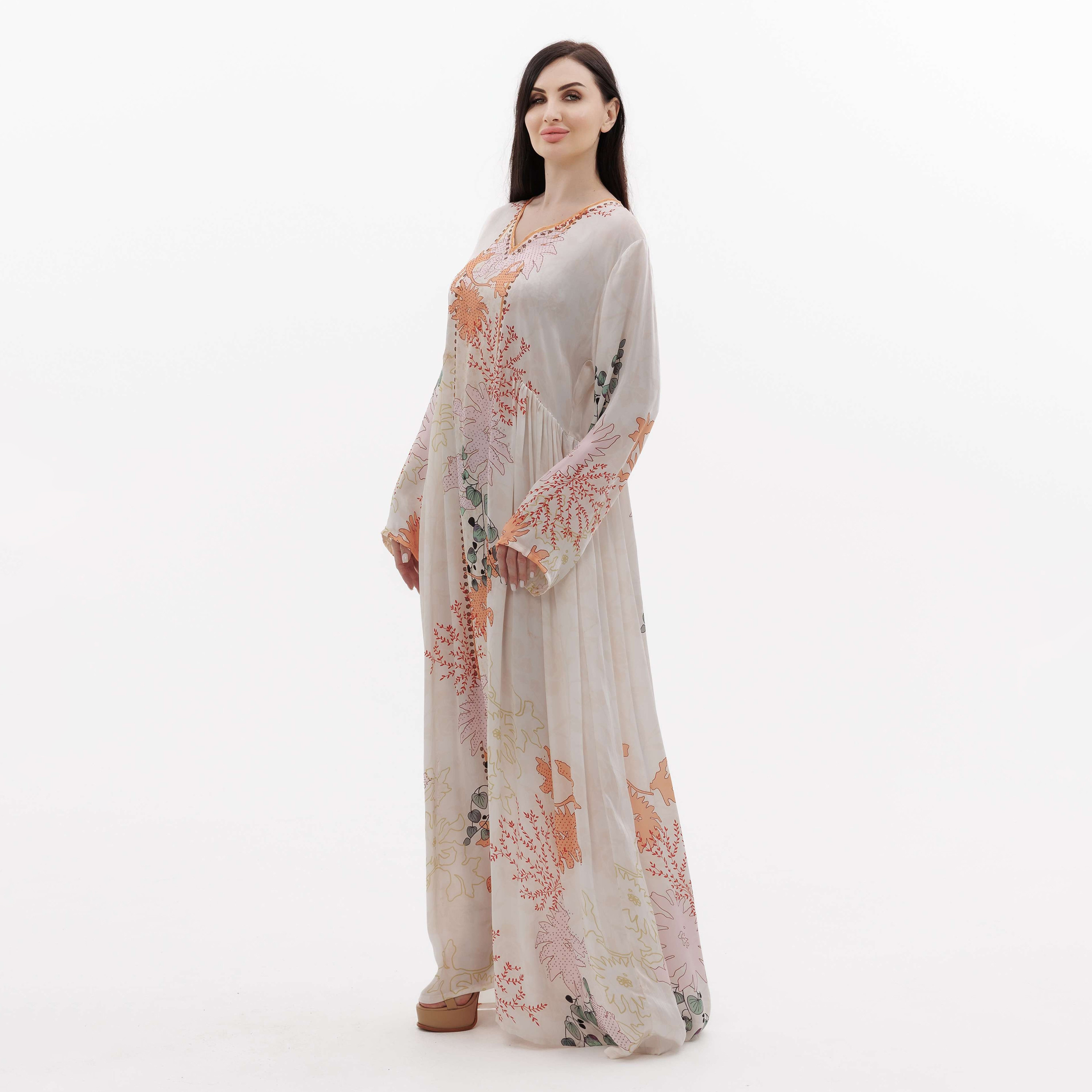Hana & Sara White Printed Women's Jalabiya-women-arabicclothing-jalabiyas-image-3