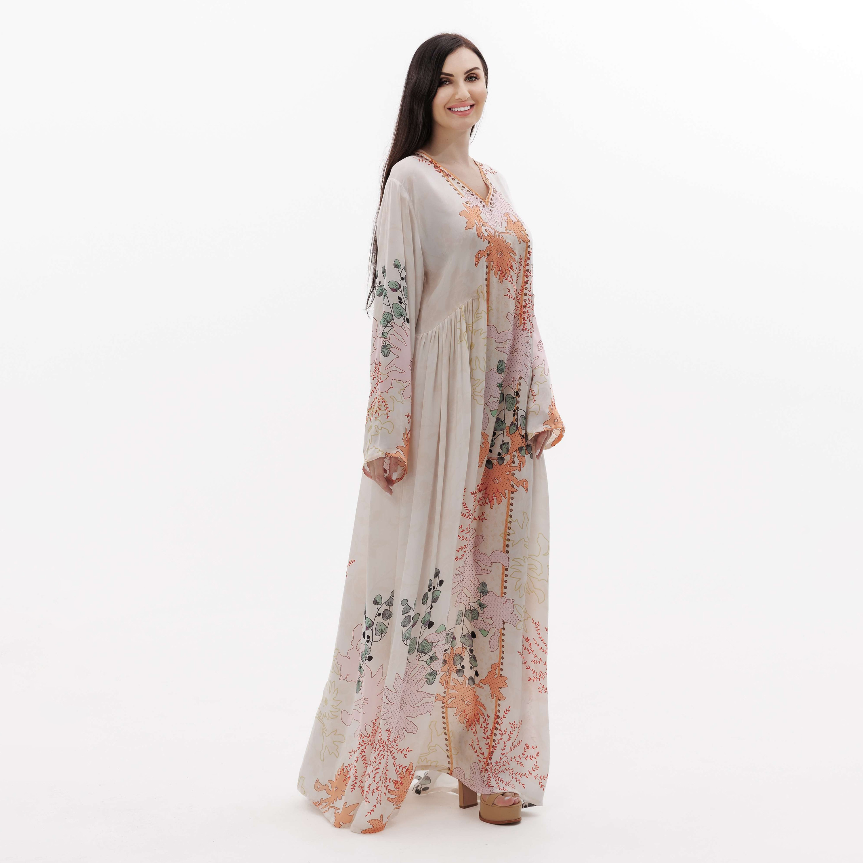 Hana & Sara White Printed Women's Jalabiya-women-arabicclothing-jalabiyas-image-4