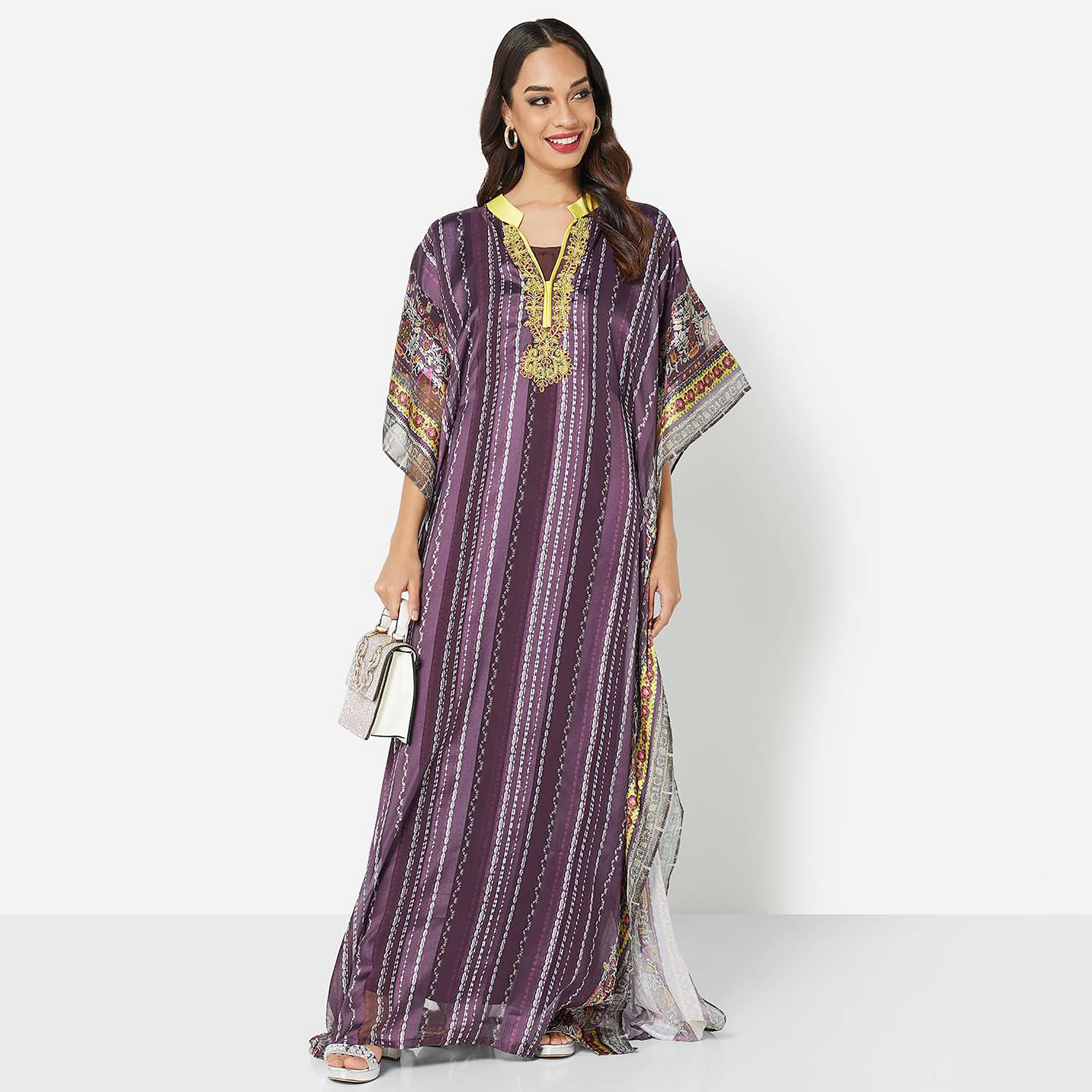 هناء وسارة جلابية نسائية باللون الأرجواني مع ياقة وأكمام واسعة للحفلات-women-arabicclothing-jalabiyas-image-3