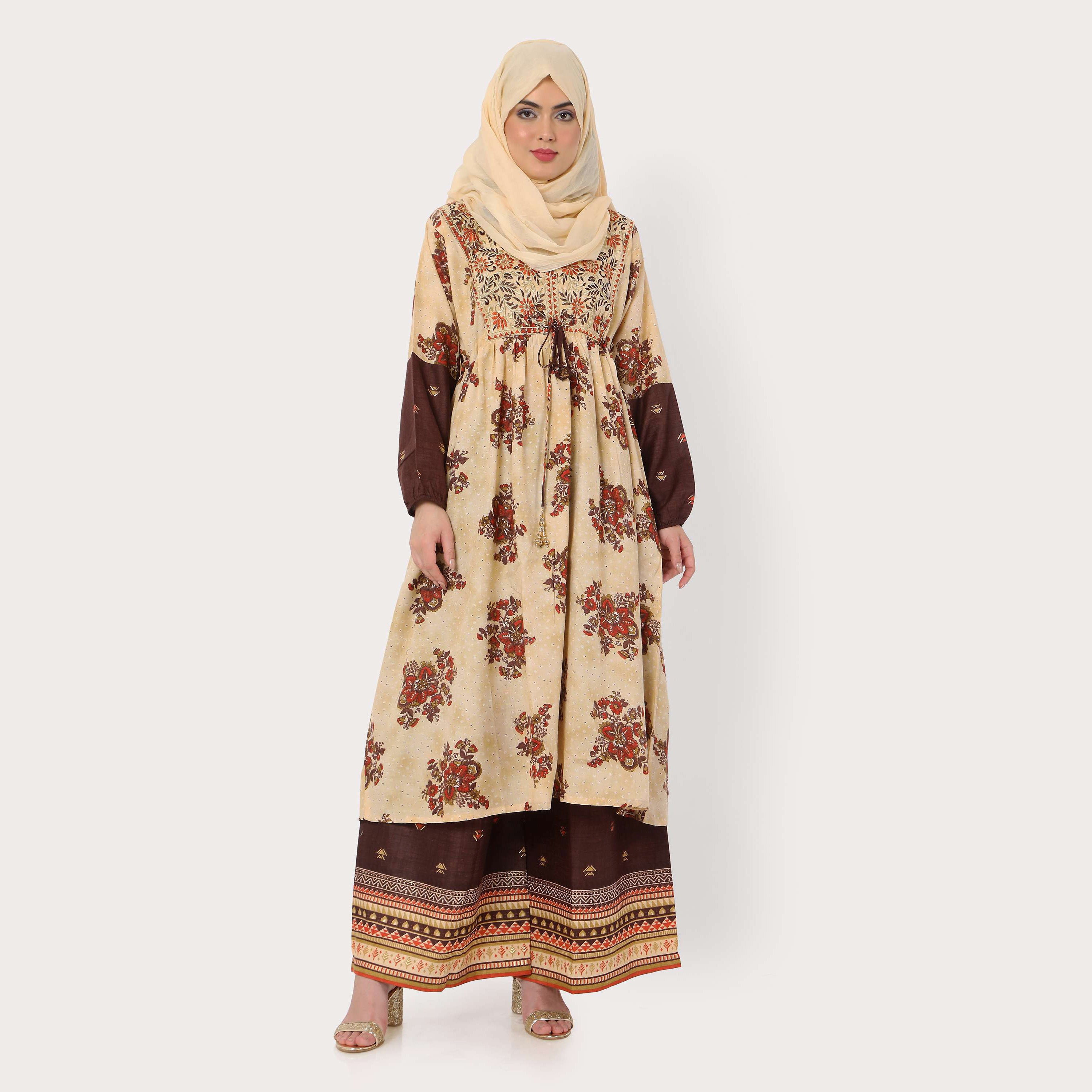 Hana & Sara Multicolour Embroidered Women's Jalabiya with Hijab-women-arabicclothing-jalabiyas-image-1