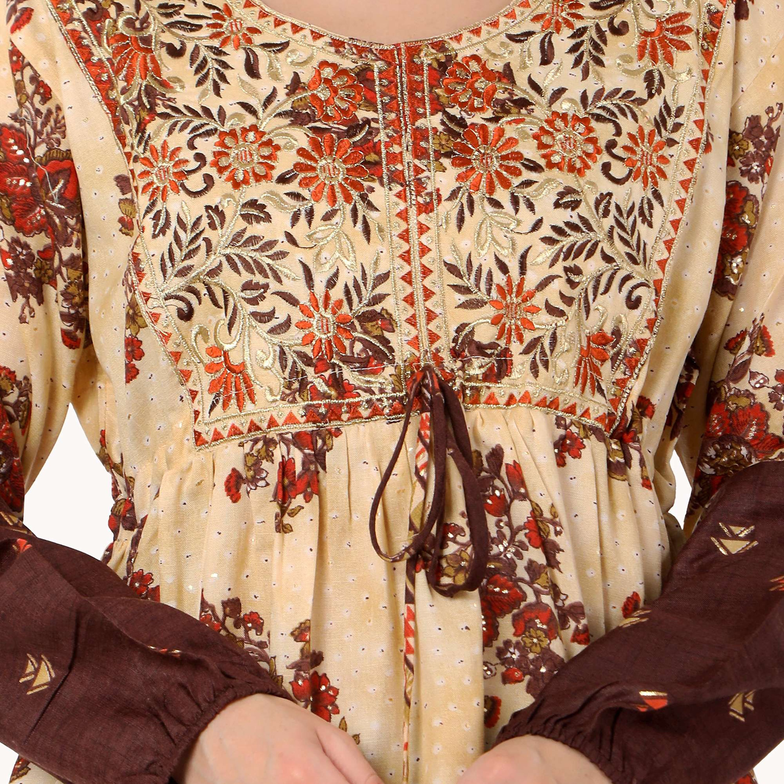 Hana & Sara Multicolour Embroidered Women's Jalabiya with Hijab-women-arabicclothing-jalabiyas-image-2