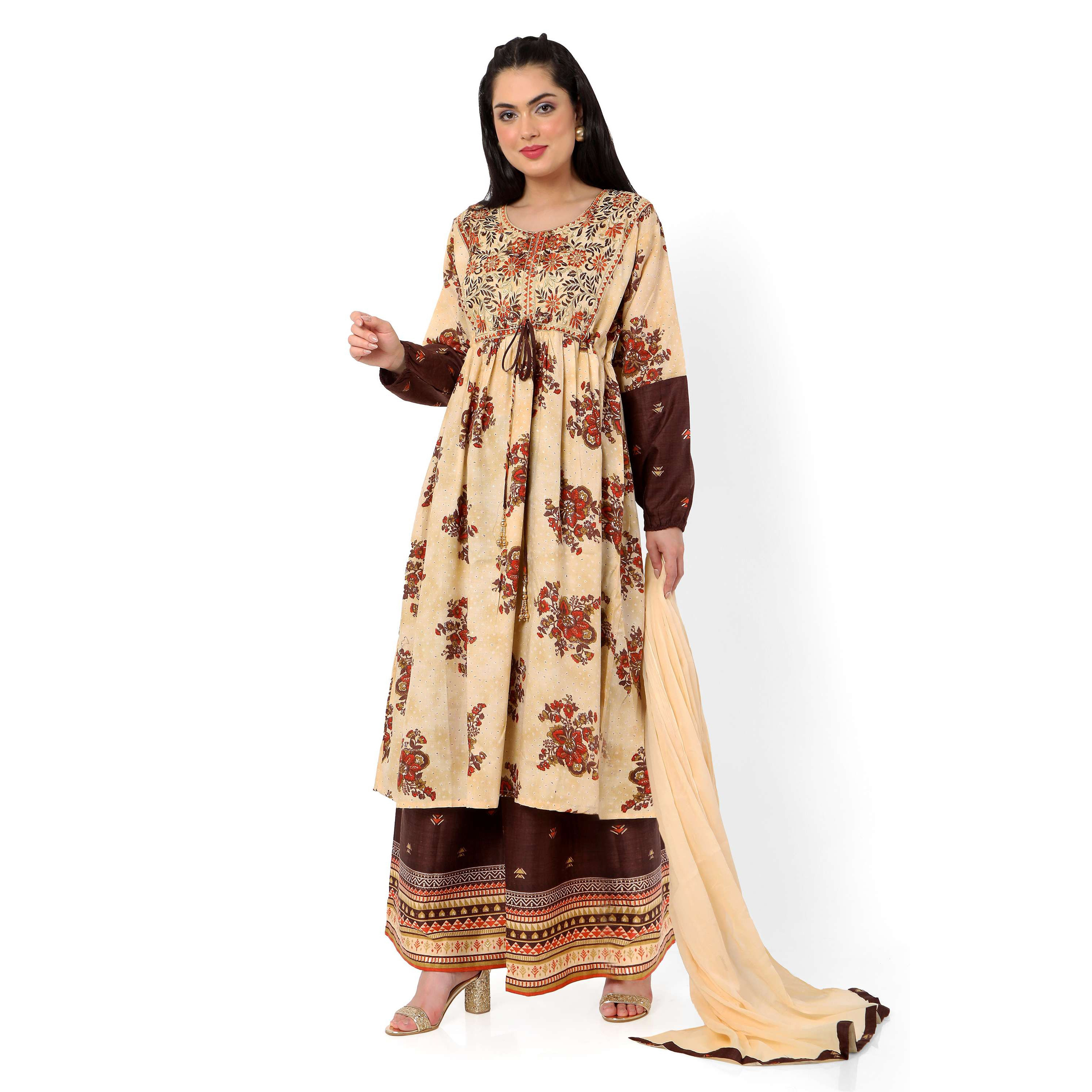 Hana & Sara Multicolour Embroidered Women's Jalabiya with Hijab-women-arabicclothing-jalabiyas-image-3