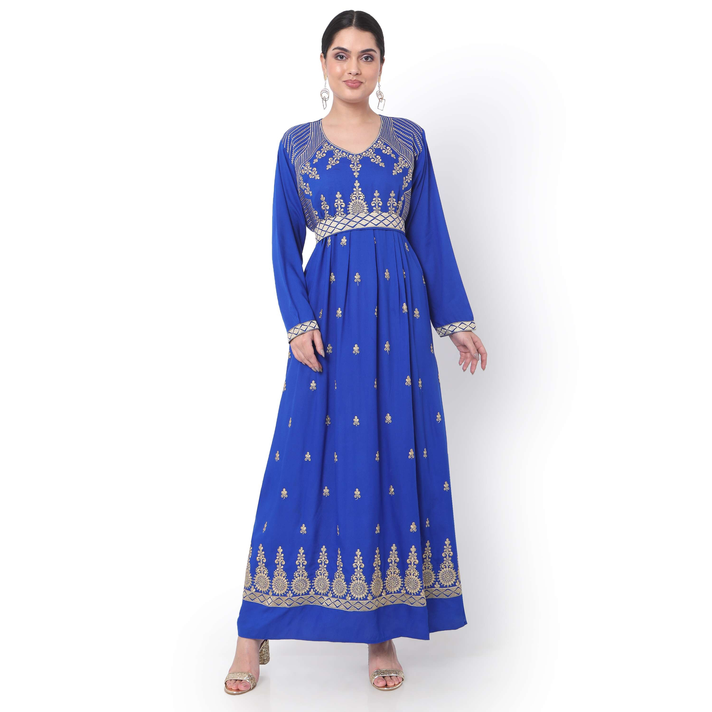 Hana & Sara Blue Embroidered Women's Jalabiya-women-arabicclothing-jalabiyas-image-1