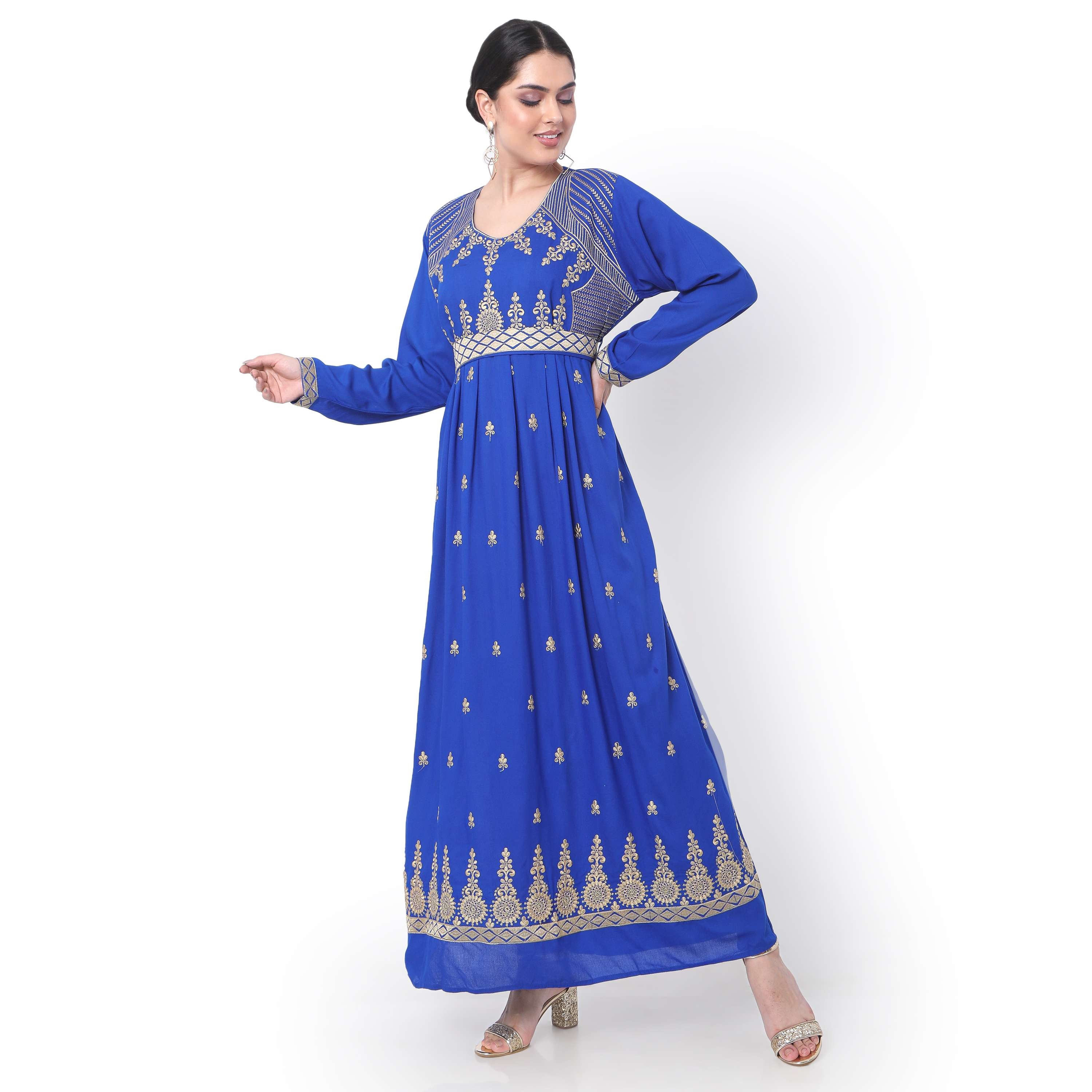 Hana & Sara Blue Embroidered Women's Jalabiya-women-arabicclothing-jalabiyas-image-3