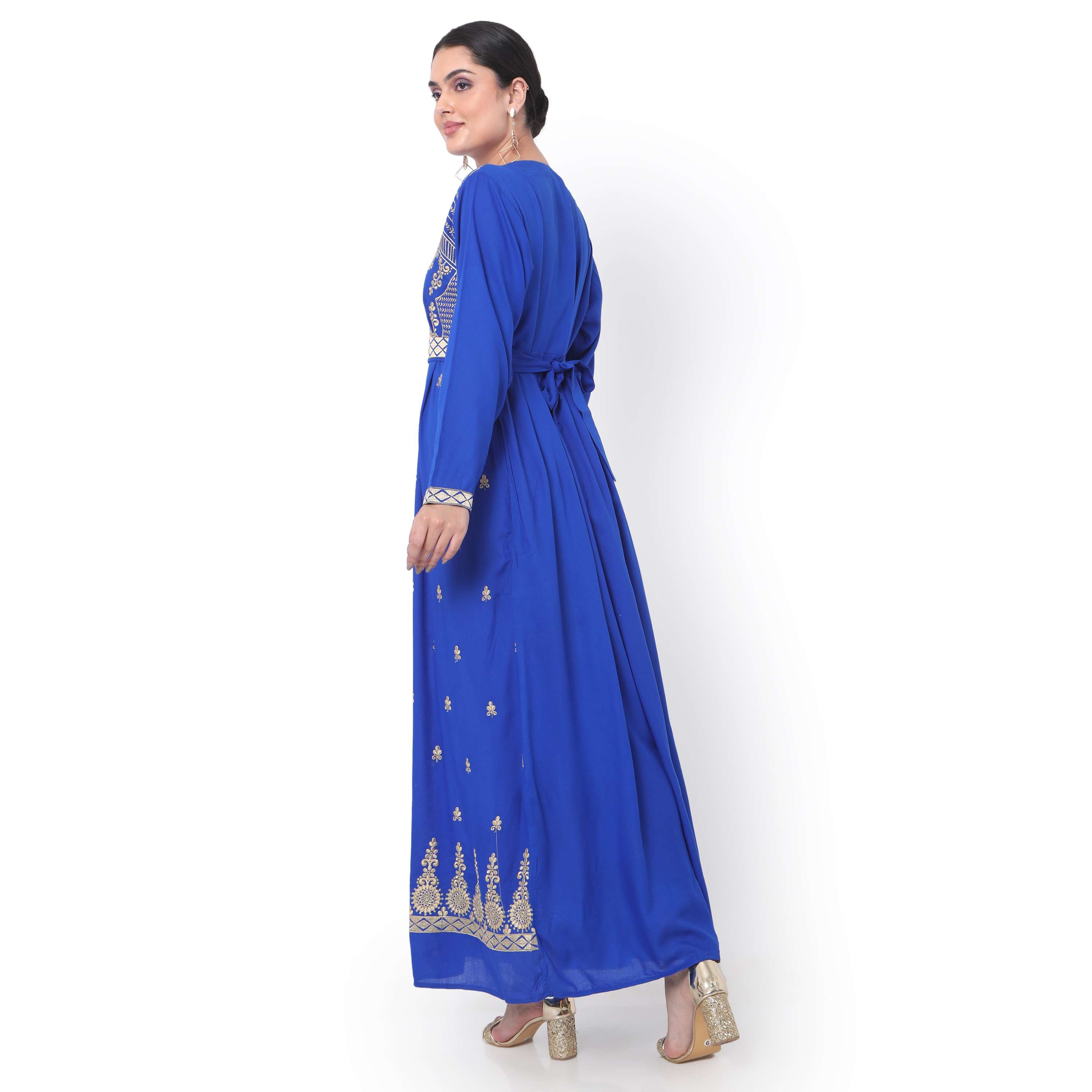 Hana & Sara Blue Embroidered Women's Jalabiya-women-arabicclothing-jalabiyas-image-4