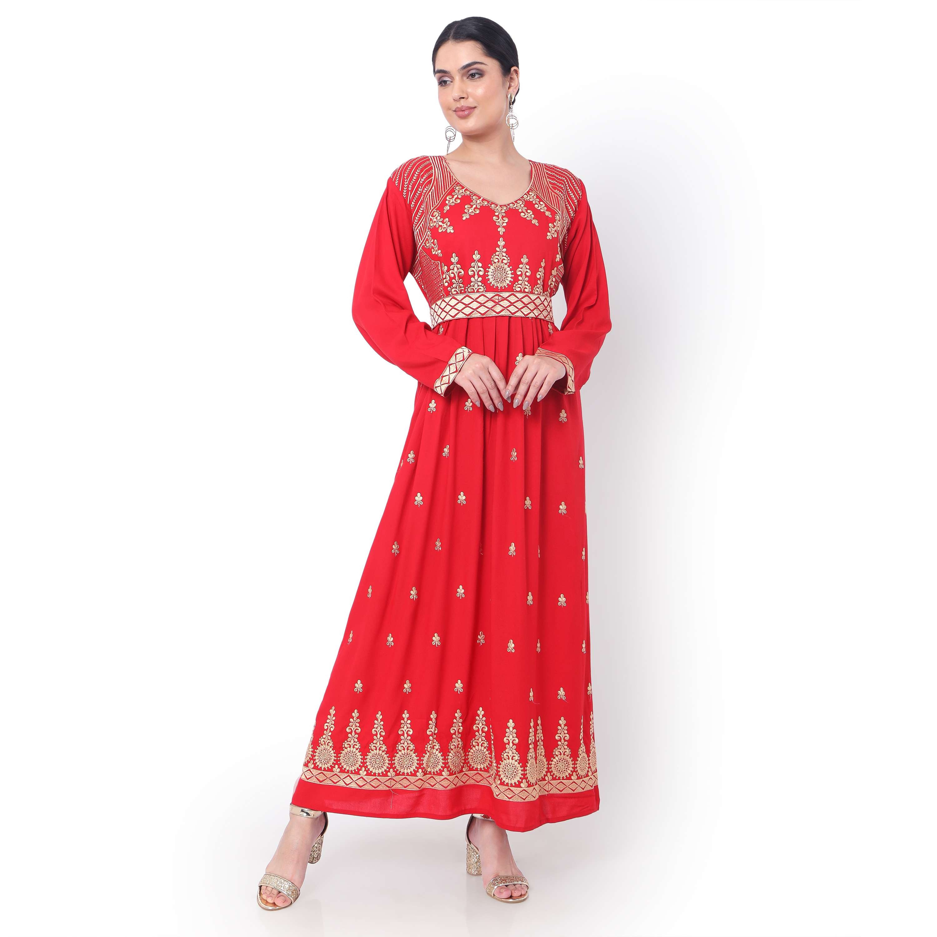Hana & Sara Red Embroidered Women's Jalabiya-women-arabicclothing-jalabiyas-image-1