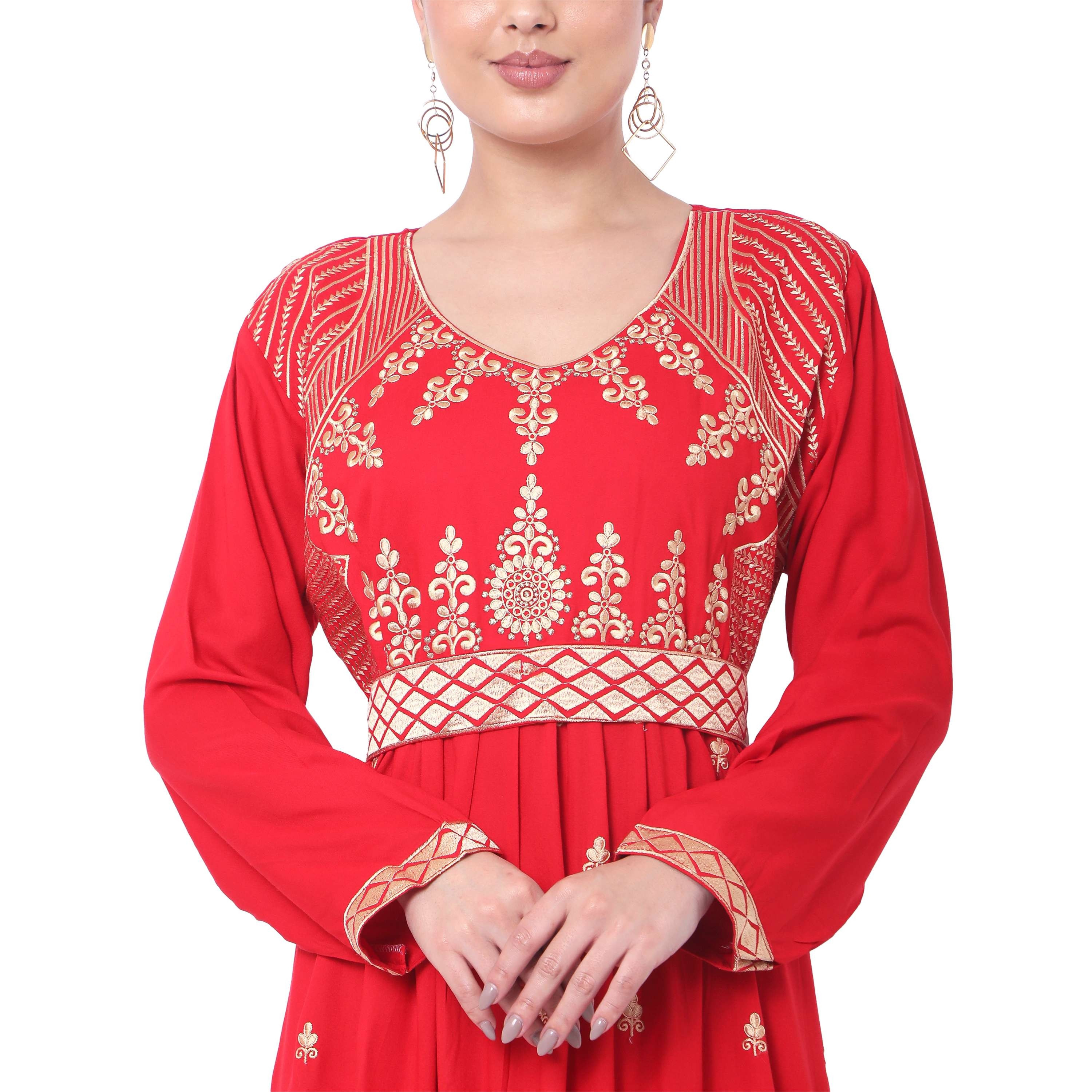 Hana & Sara Red Embroidered Women's Jalabiya-women-arabicclothing-jalabiyas-image-2