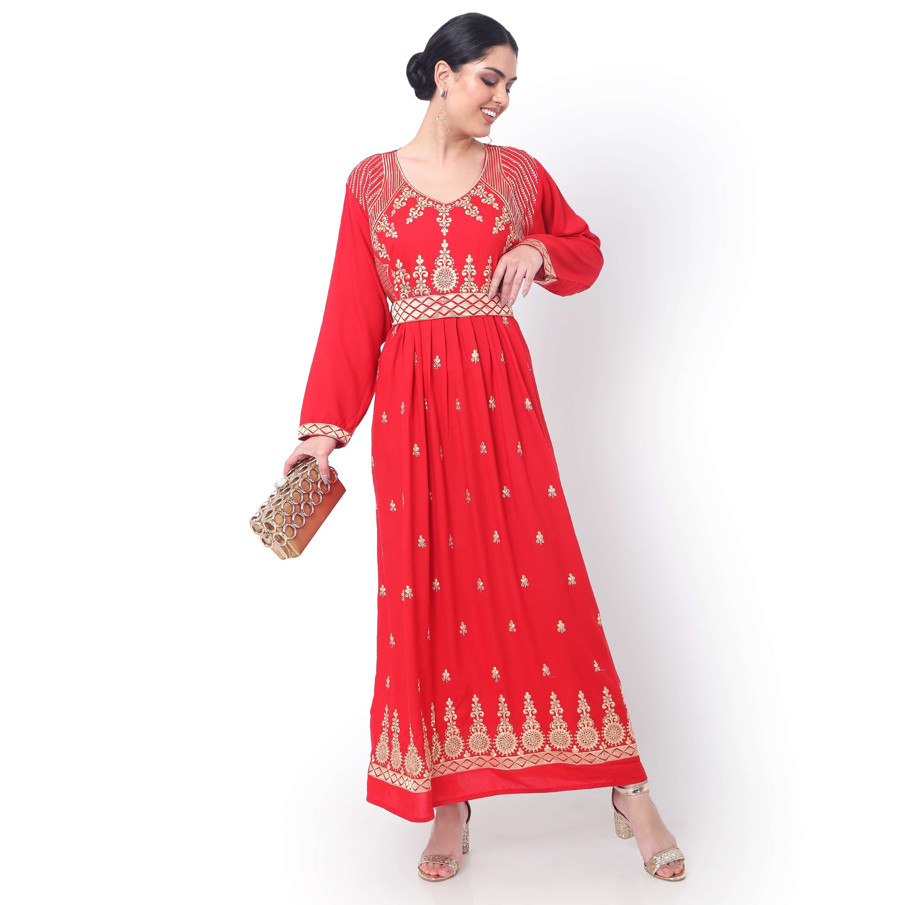 Hana & Sara Red Embroidered Women's Jalabiya-women-arabicclothing-jalabiyas-image-3