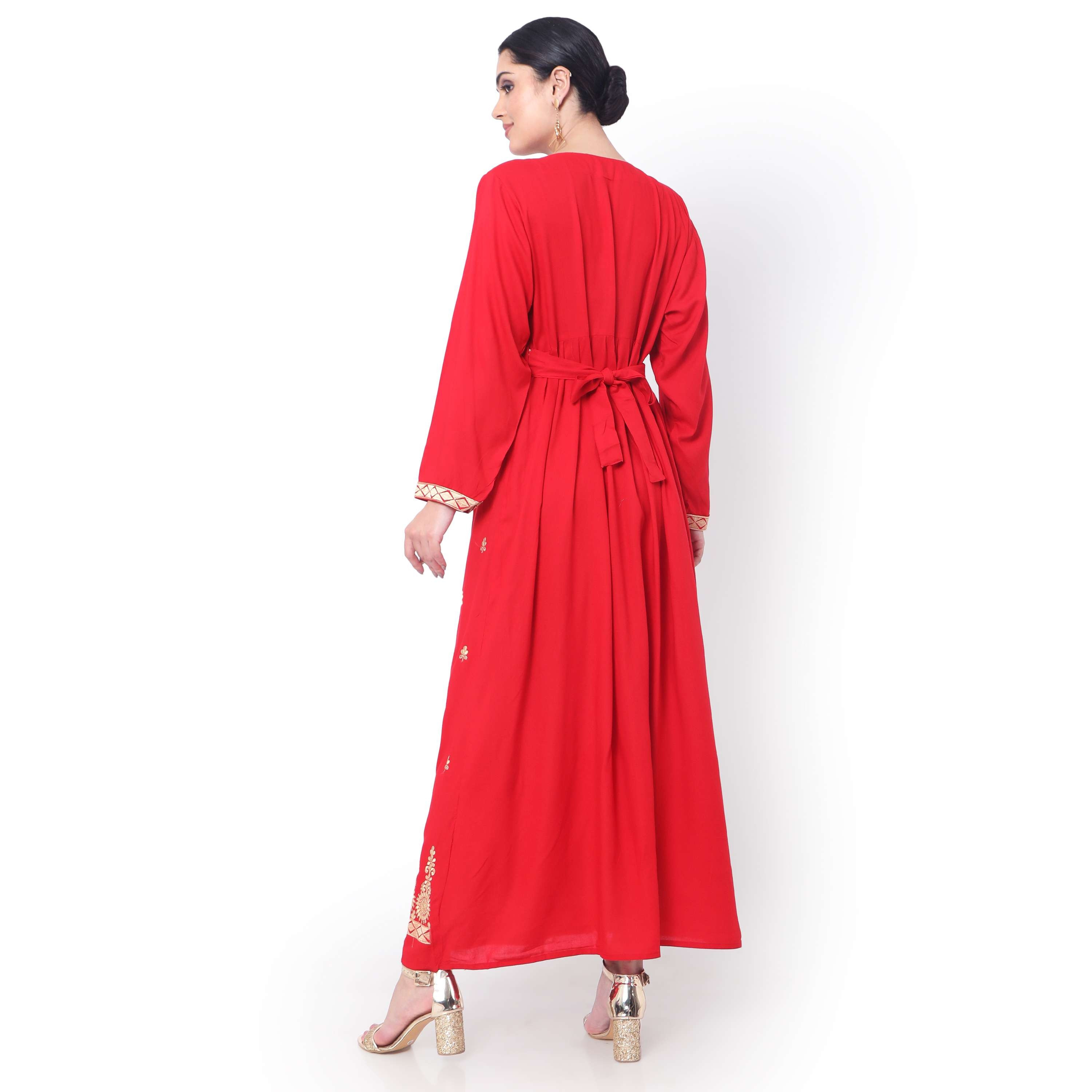 Hana & Sara Red Embroidered Women's Jalabiya-women-arabicclothing-jalabiyas-image-4