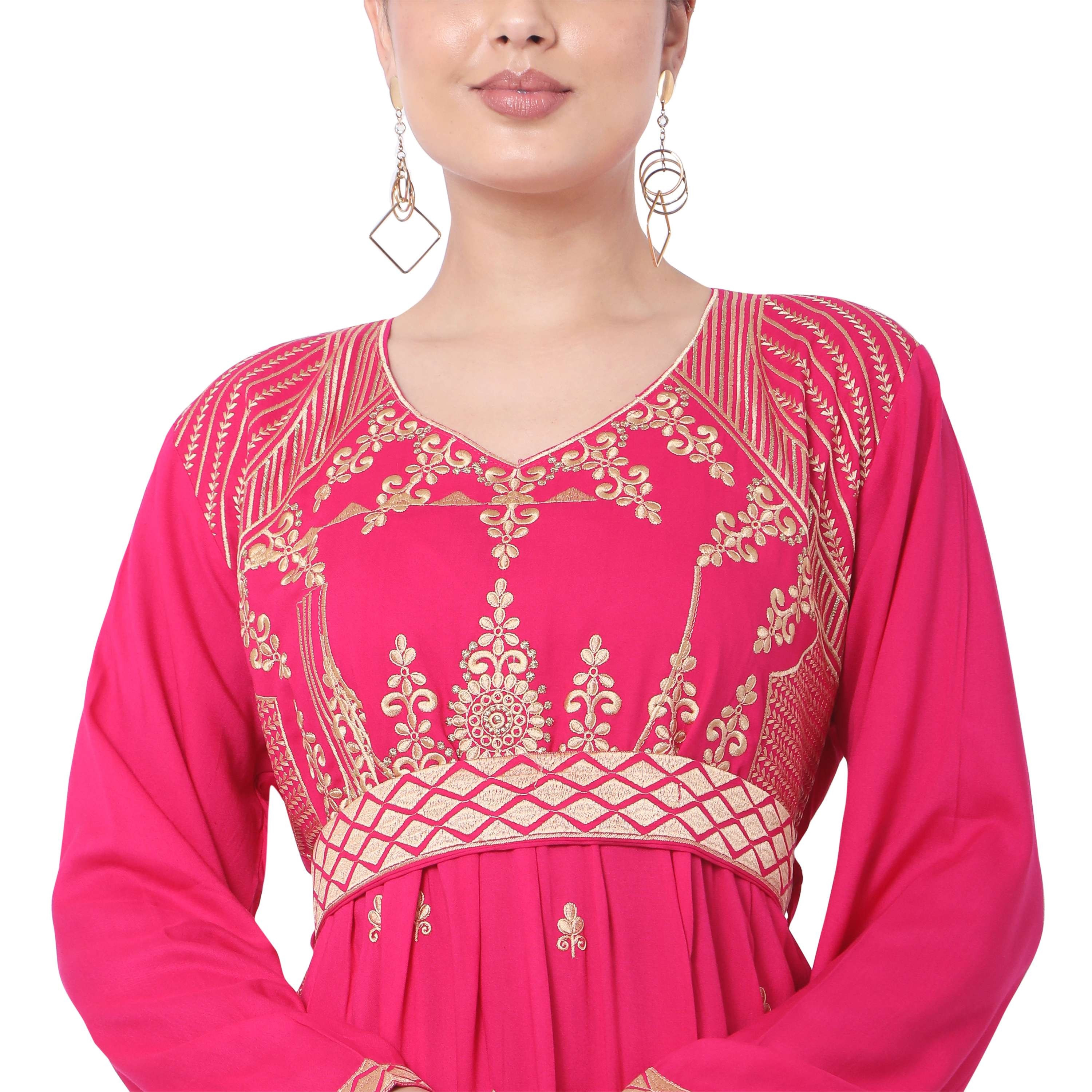 Hana & Sara Pink Embroidered Women's Jalabiya-women-arabicclothing-jalabiyas-image-2