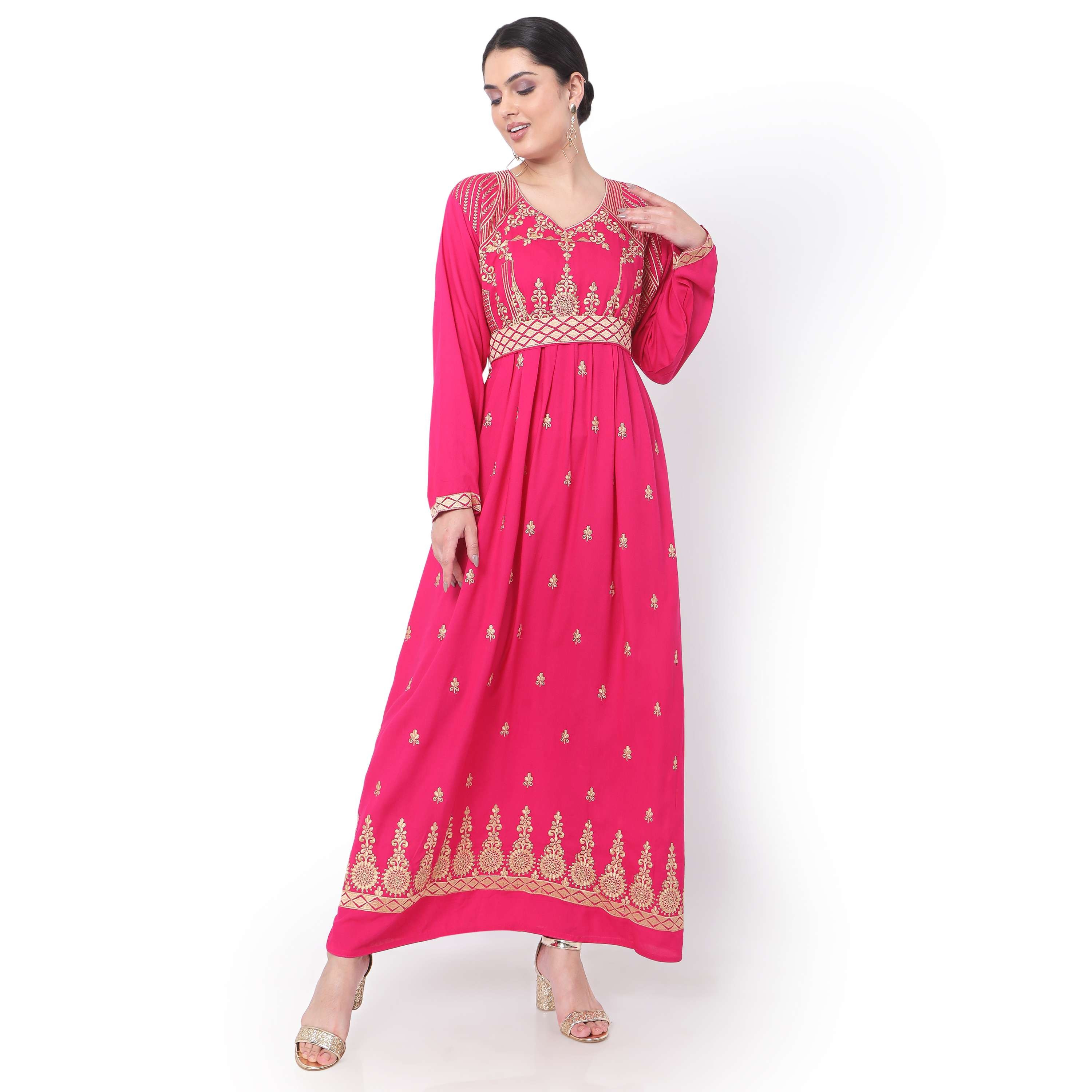 هناء وسارة جلابية نسائية مطرزة باللون الوردي-women-arabicclothing-jalabiyas-image-3