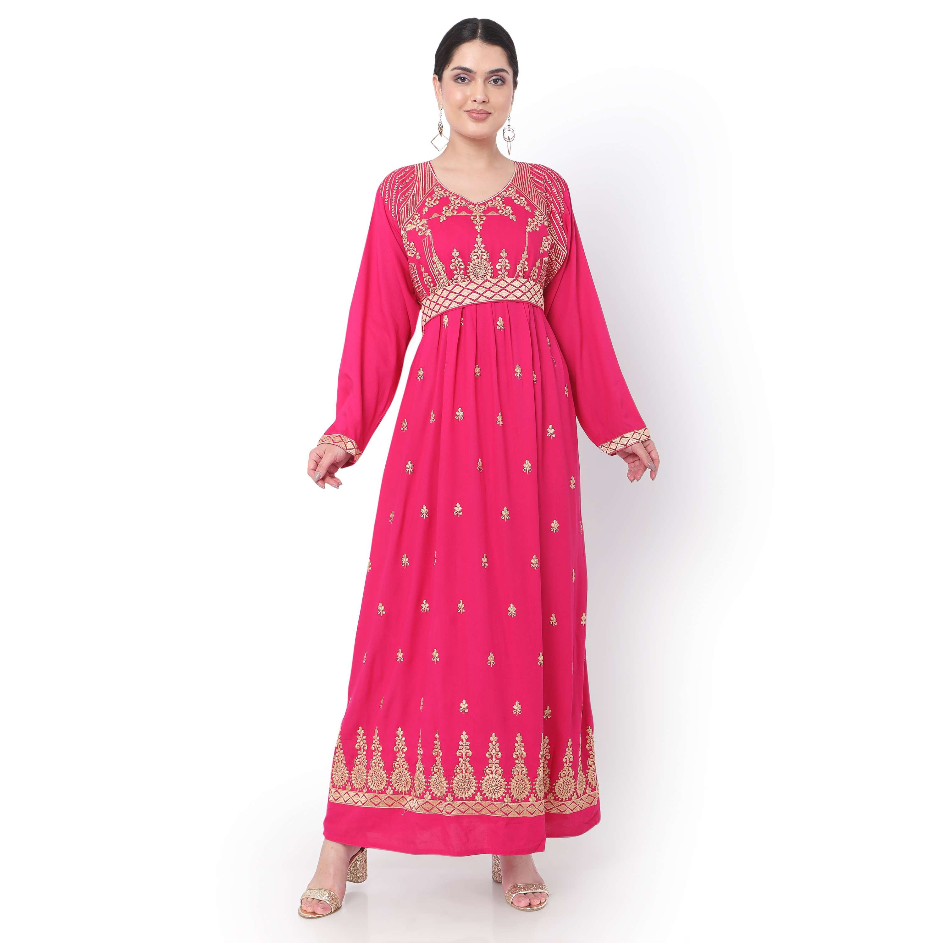 هناء وسارة جلابية نسائية مطرزة باللون الوردي-women-arabicclothing-jalabiyas-image-4