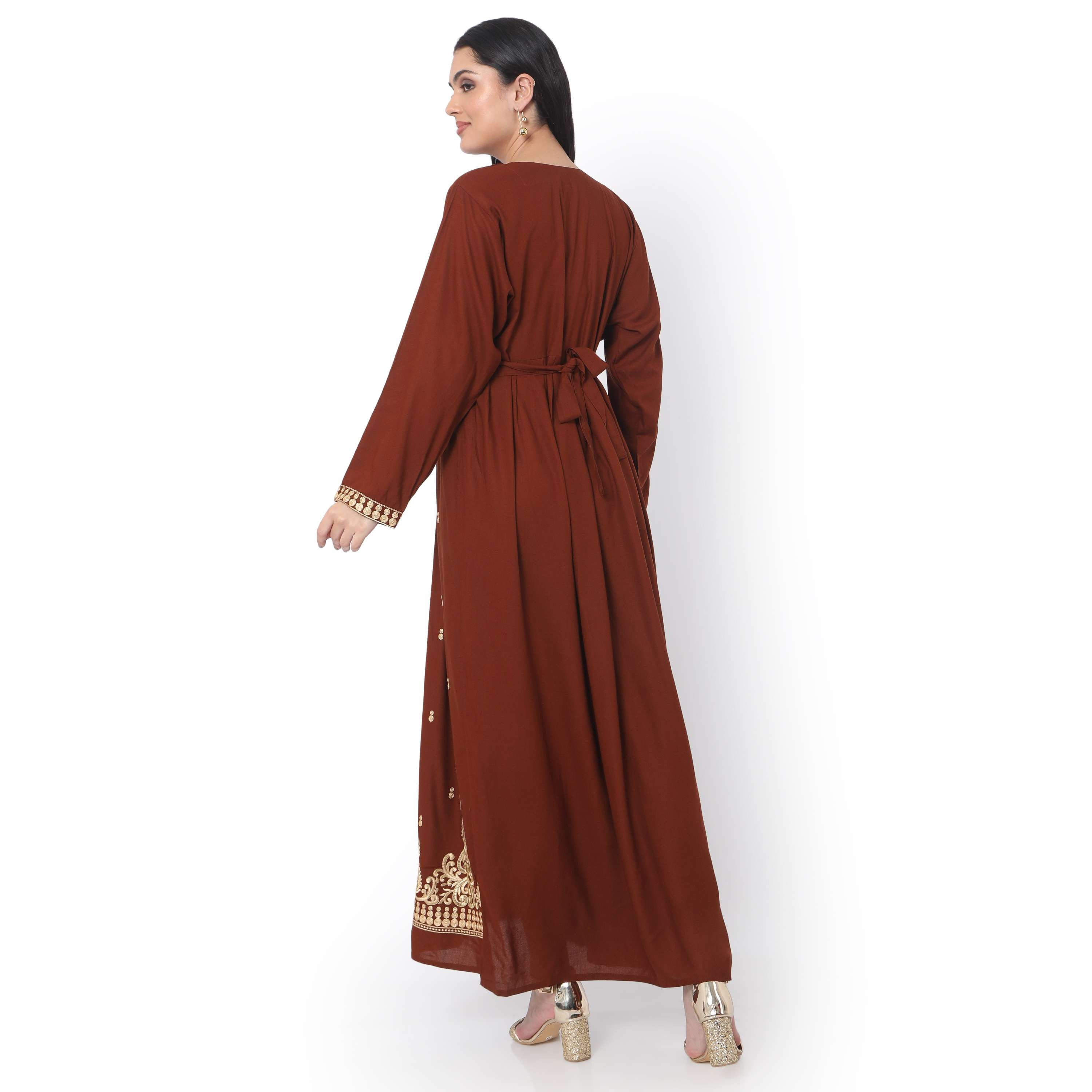 Hana & Sara Brown Embroidered Women's Jalabiya-women-arabicclothing-jalabiyas-image-4