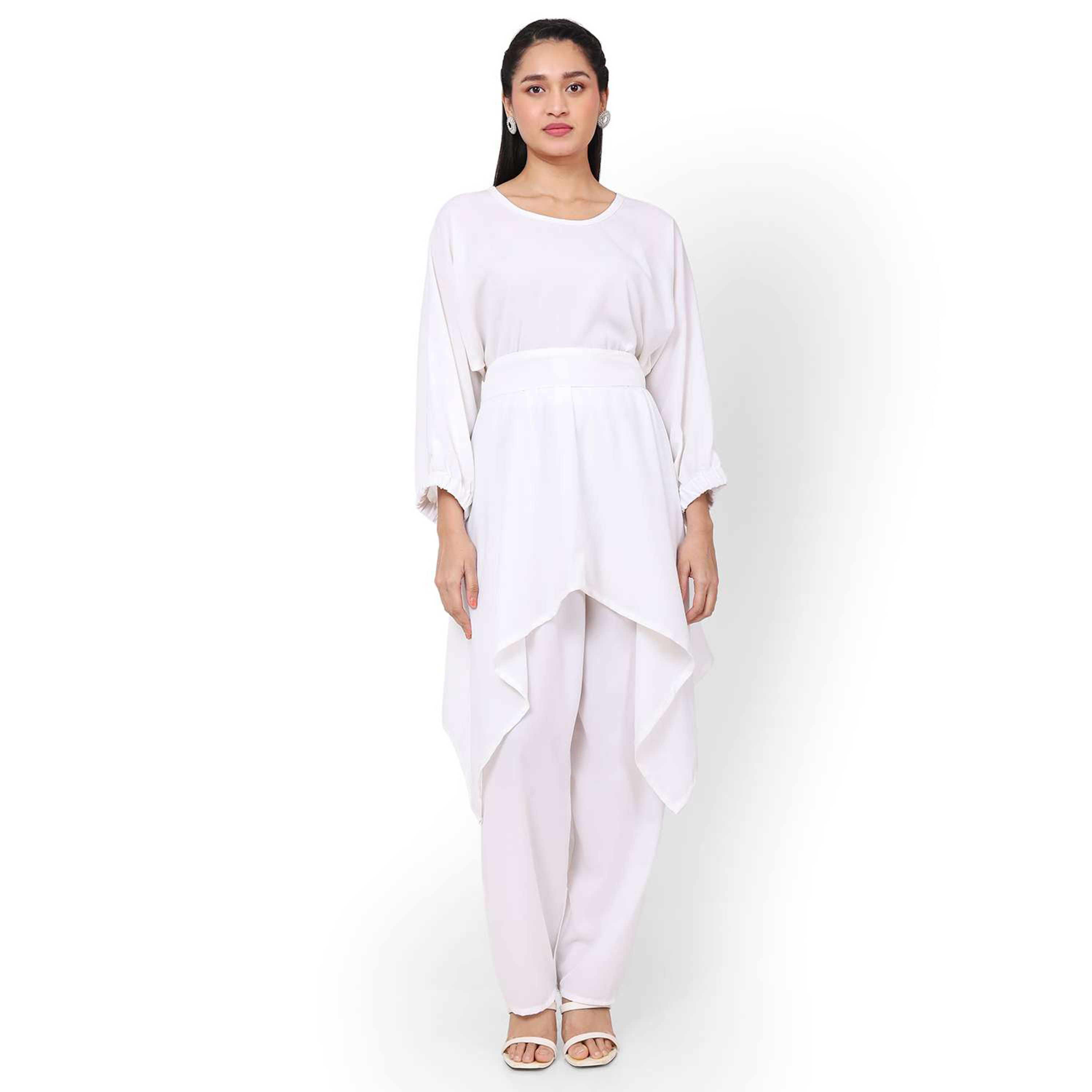 مجموعة هنا وسارة مكونة من 3 قطع، بلوزة وأسفل للسيدات باللون الأبيض مع الحجاب-women-clothing-coordsets-image-2