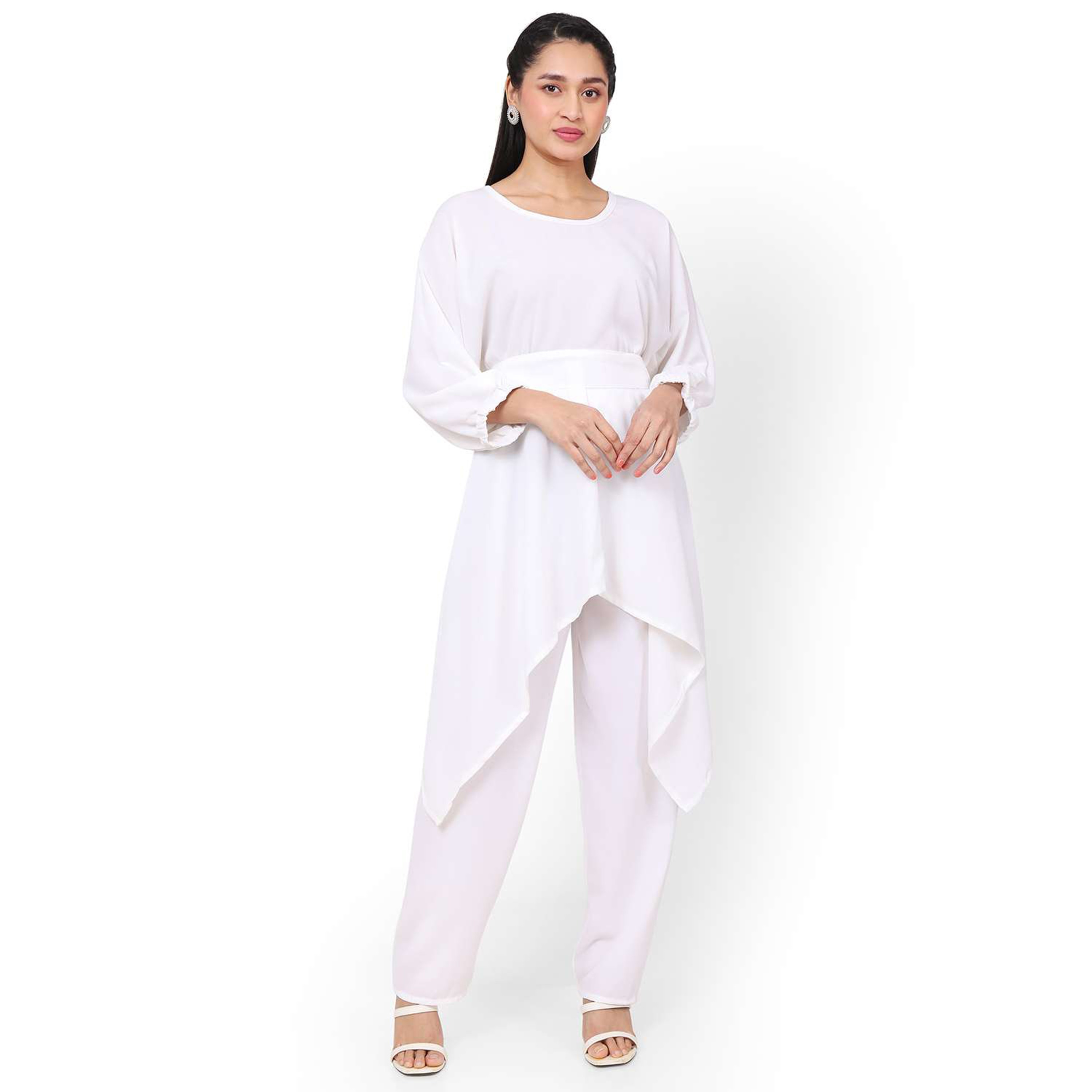 مجموعة هنا وسارة مكونة من 3 قطع، بلوزة وأسفل للسيدات باللون الأبيض مع الحجاب-women-clothing-coordsets-image-3